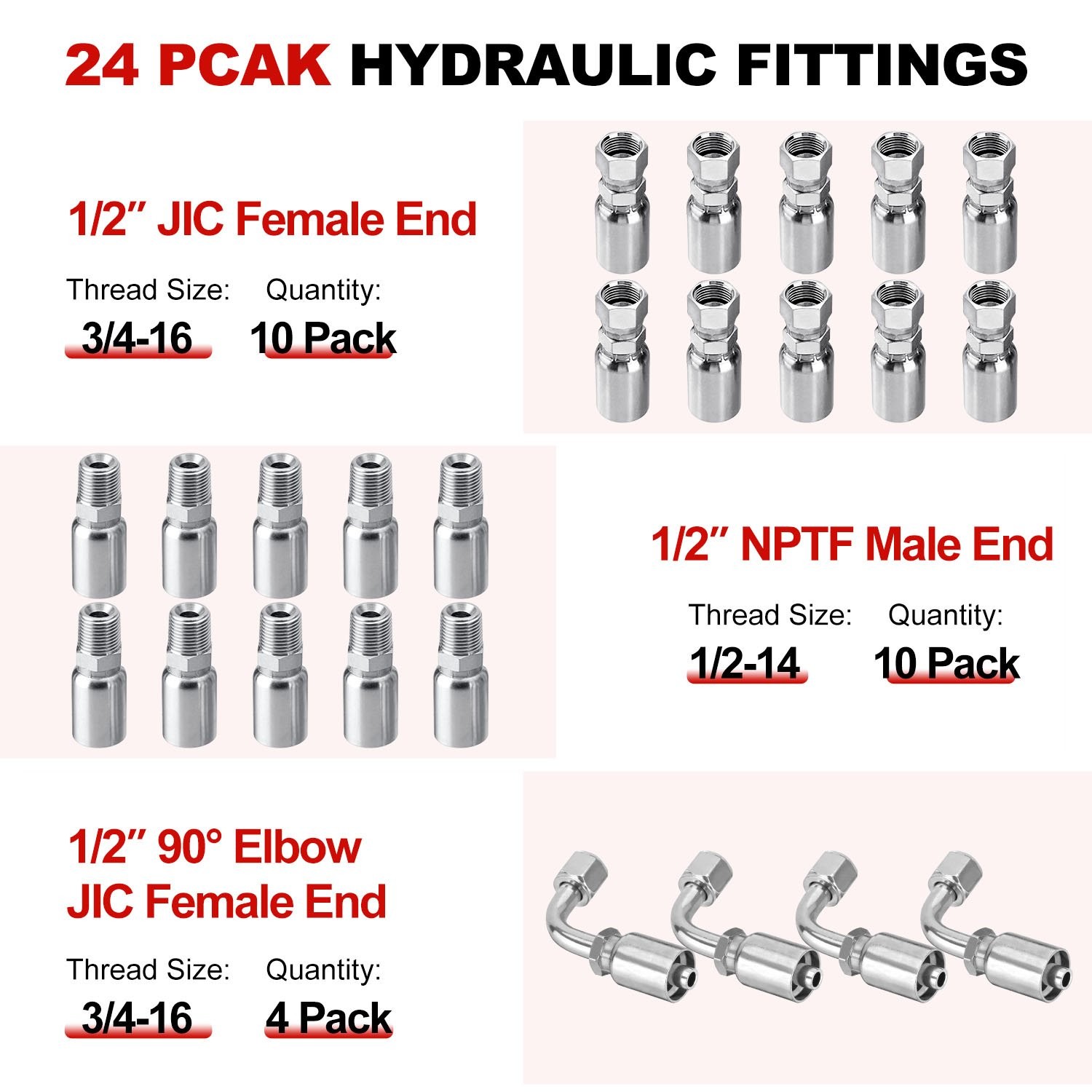100 Feet 1/2″ HYDRAULIC HOSE WITH 24 FITTINGS TWO WIRE HOSE 40MPa / 5800 PSI NEW