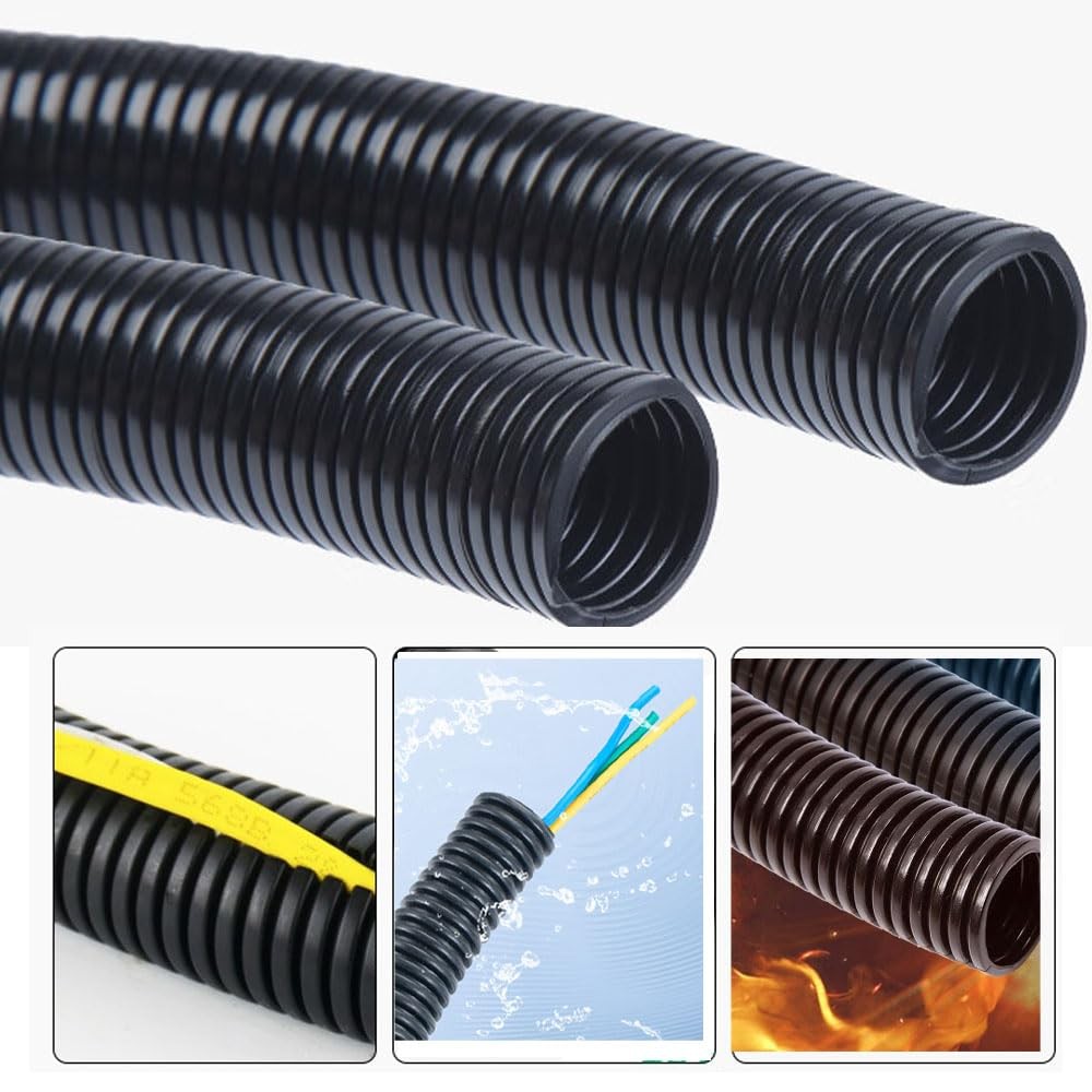 Split Wire Loom Tubing 1/2 Inch 30 FT Black Dog Cat Cord Protector Conduit