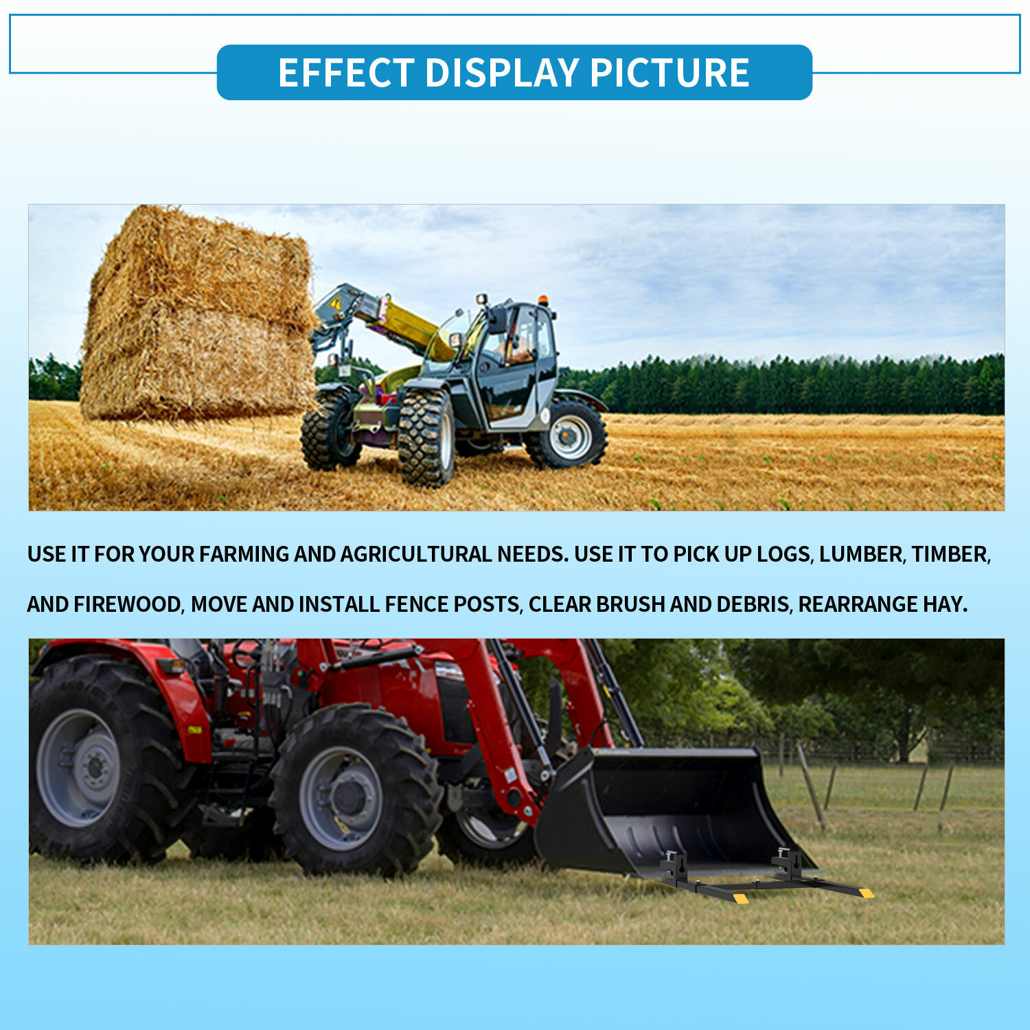 4000Lbs 60″ Tractor Clamp On Pallet Forks Bucket Quick Attach W/ Stabilizer Bar