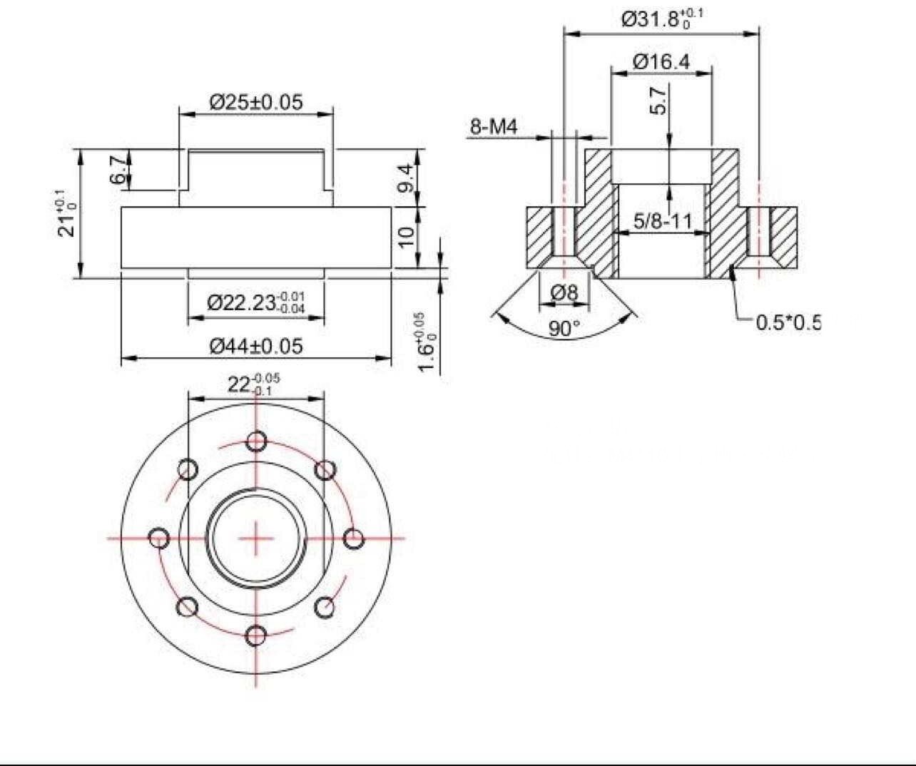 Flush Mount Adapter 8 Hole, 5/8-11 Flange Diamond Saw Balde Arbor Adaptor