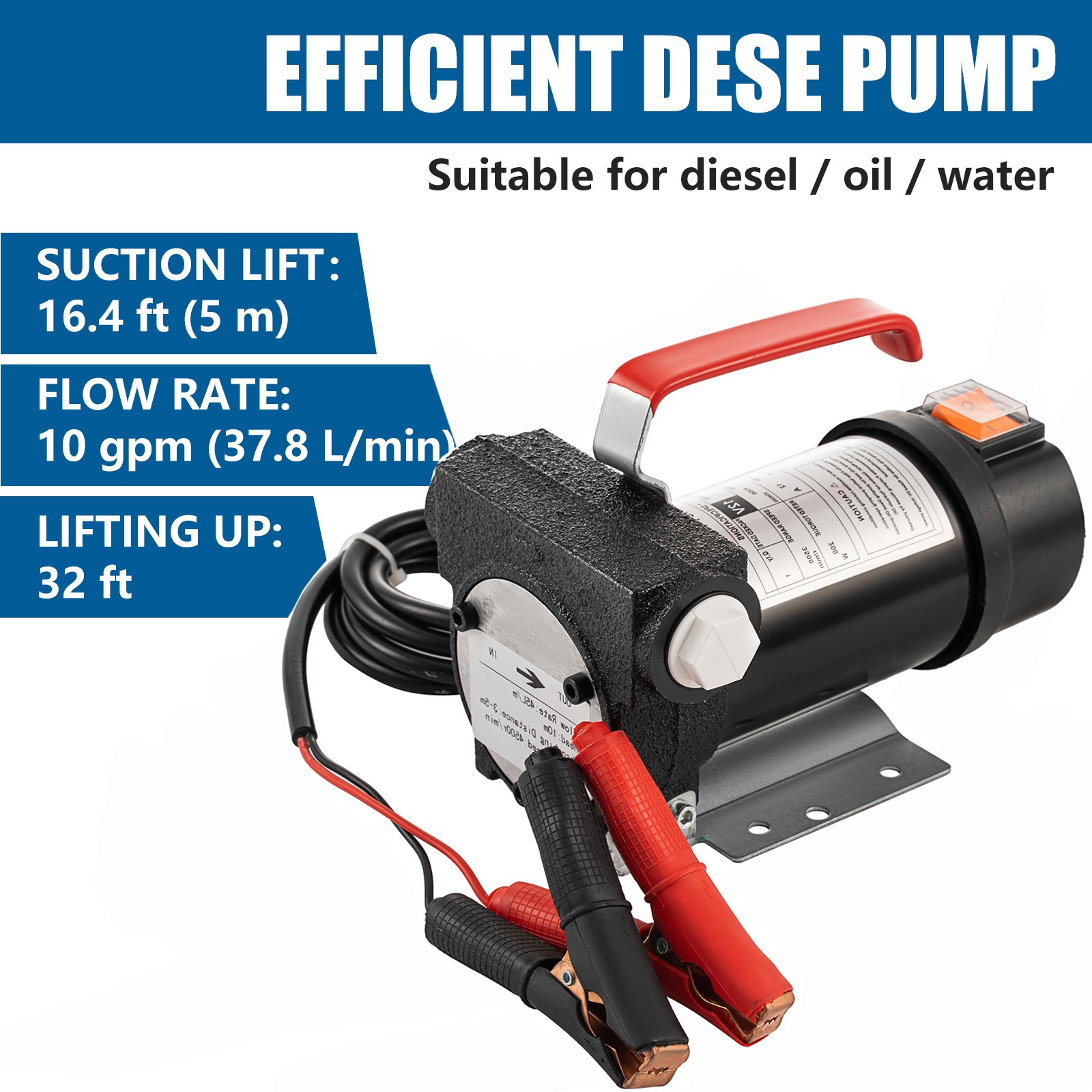 Fuel Transfer Pump 200W Electric Diesel Kerosene Pump 12V DC 10GPM Nozzle Hoses