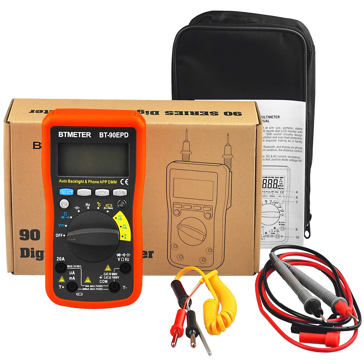 Multimeter Bluetooth 1832°F 5.12MHz 1000V 20A 4000C Auto-Range Data Hold Backlit