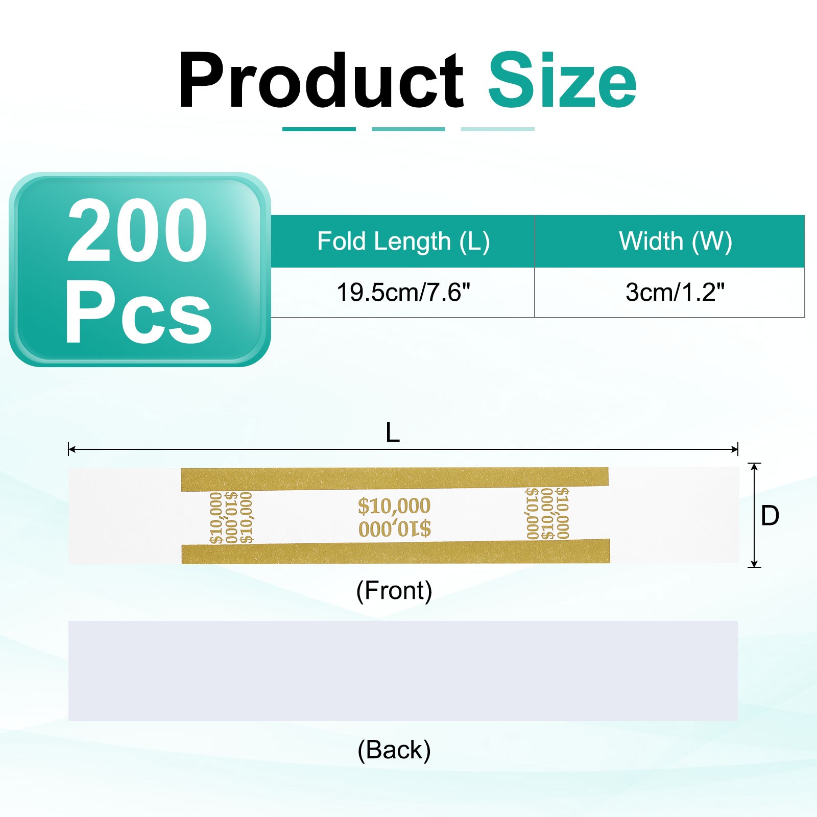200Pcs Money Band 10000 Dollar Money Bill Wrapper Self-Adhesive Dark Yellow