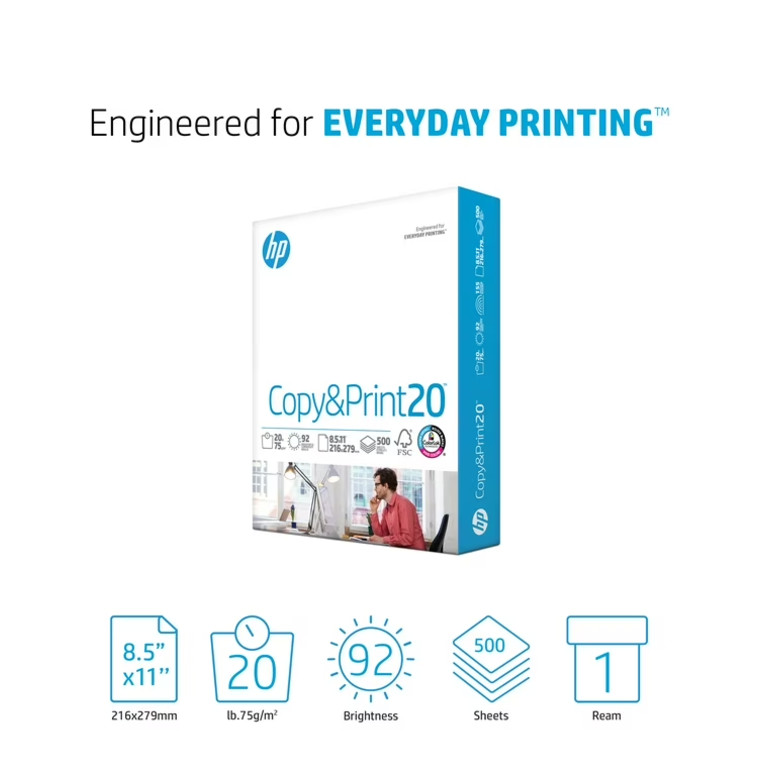 (2 Pack) HP Copy & Print20, 20lb, 8.5 x 11, 1 Ream (500 Sheets)