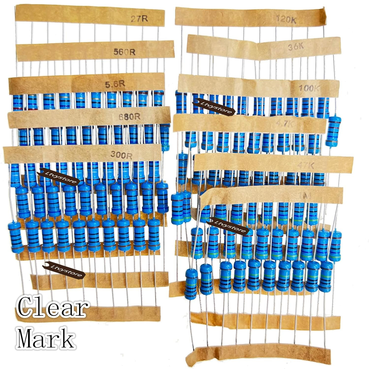 1W Resistors Kit, 1000Pcs 100 Values Resistor Assortment Metal Film, 1 Ohm – 1M