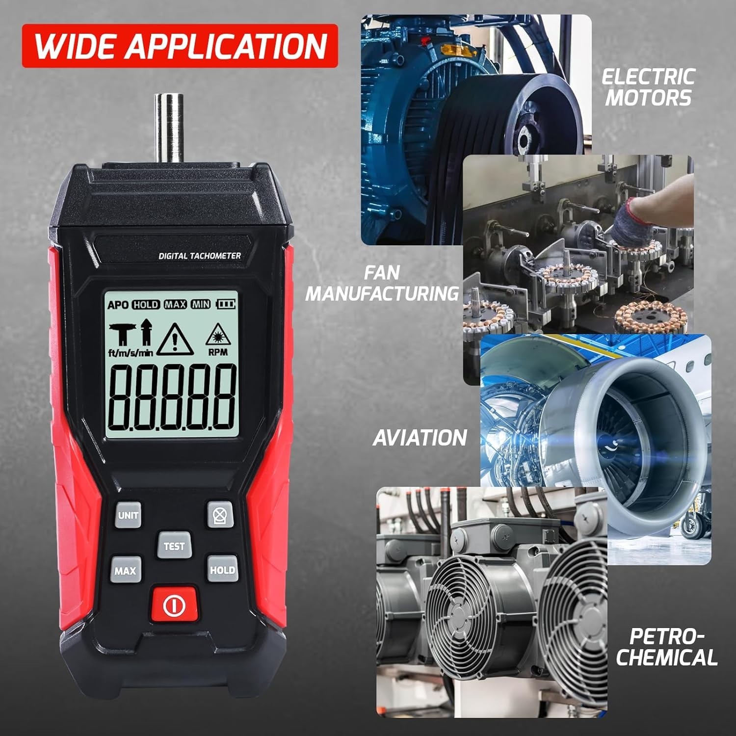 Versatile Digital Tachometer with Data Hold & Backlight – Ideal for Mechanics
