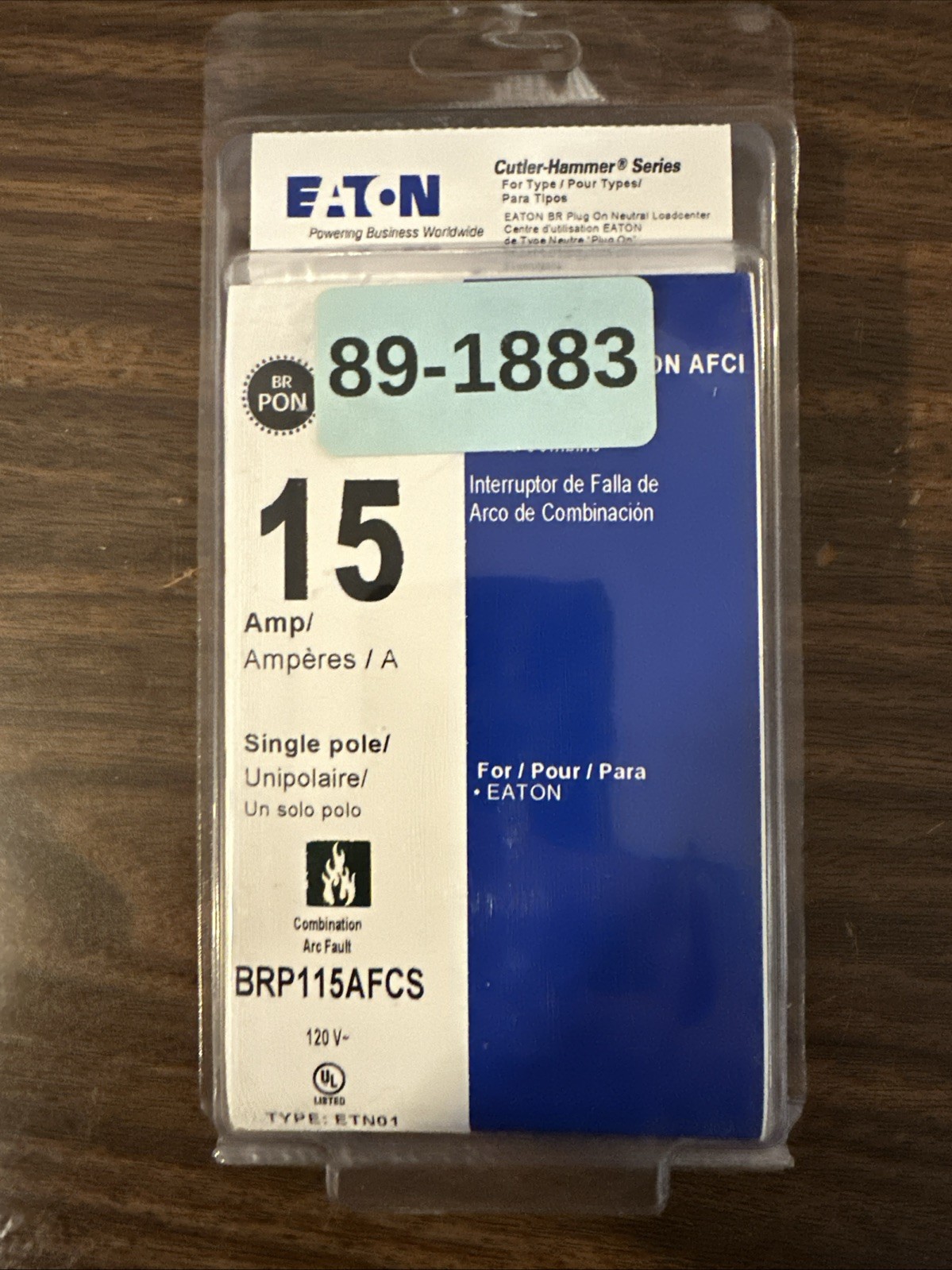 NEW Eaton 15 Amp 120-Volt AFCI Plug-on Neutral Circuit Breaker BRP115AFCS