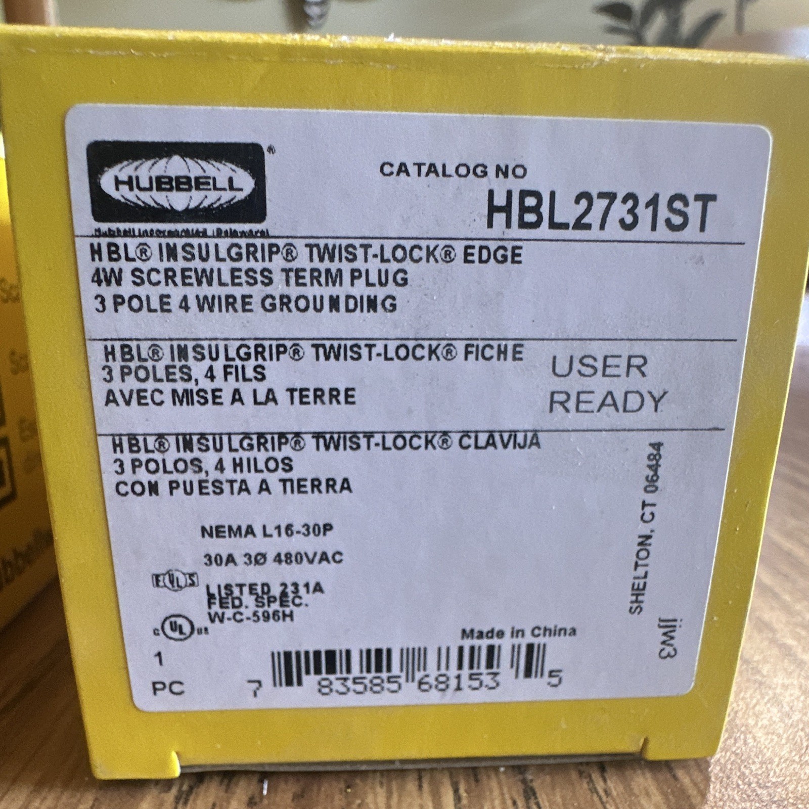 Hubbell Insulgrip Twist-Lock HBL2733ST/HBL2731ST 480VAC Female/Male Combo