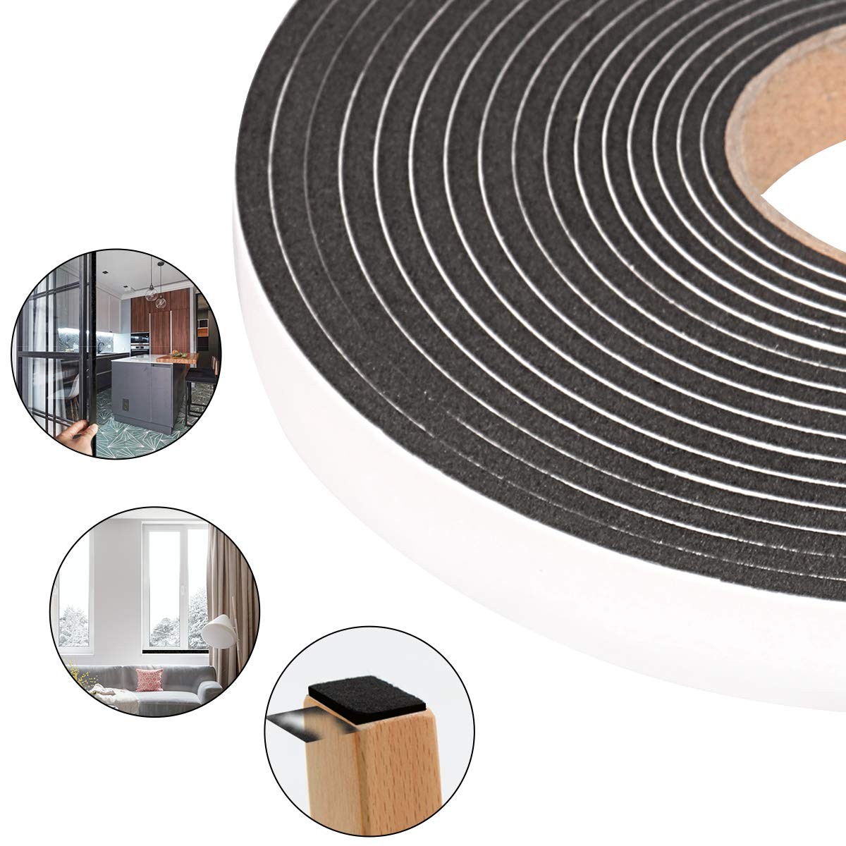 Foam Seal Tape 26 Feet Long, 1/2 Inch Wide x 1/8 1/2″W x 1/8″T x 26FT, Black