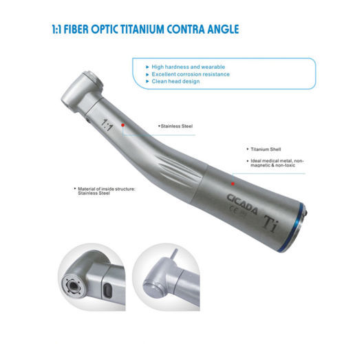 CICADA Dental 1:1 LED Fiber Optic Handpiece Contra Angle Low Speed
