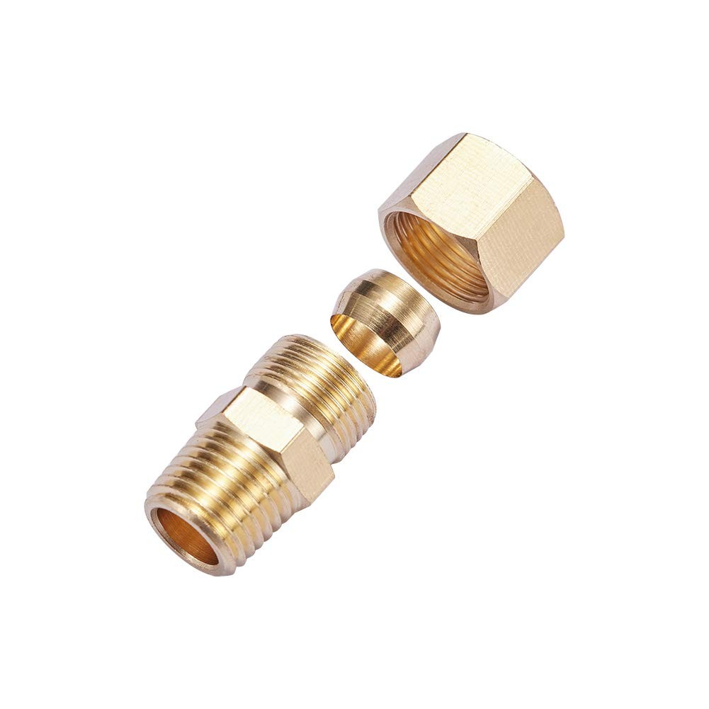 5 Pack Brass Compression Fittings – 1/4″ OD x 1/4″ NPT Male Couplers