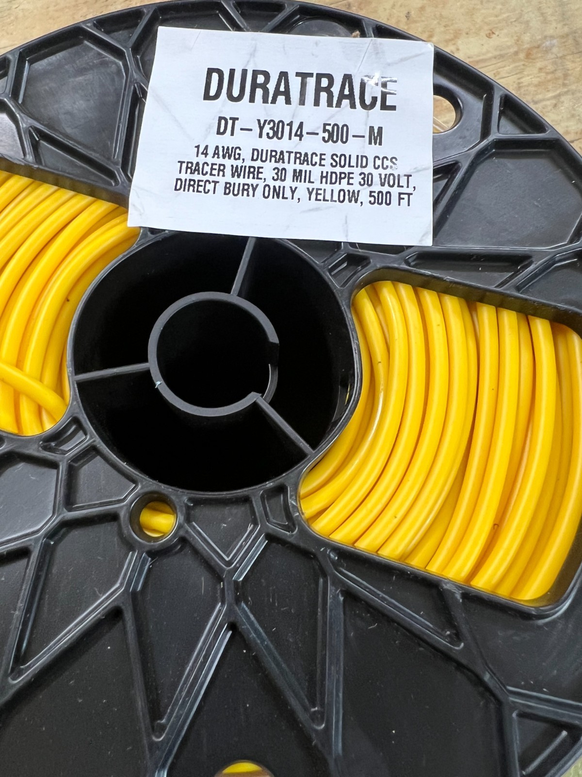 500′ DURAtrace DT-Y3014-500 Tracer Wire 14 AWG Solid CCS Direct Burial 30 Volt