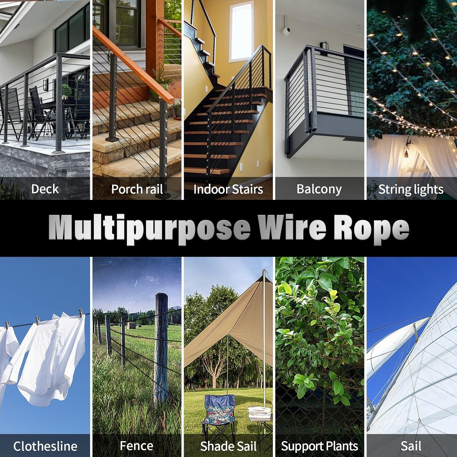 Black Stainless Steel Cable for Railing – 500FT 1/8″ T316 Wire Rope for Deck …