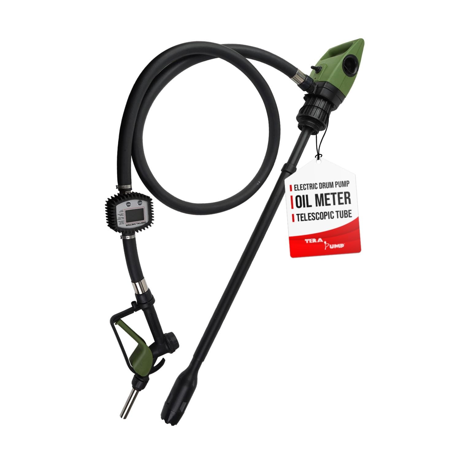 TERA PUMP Electric 55 Gallon Drum Pump with Flow Meter & Telescopic Tube