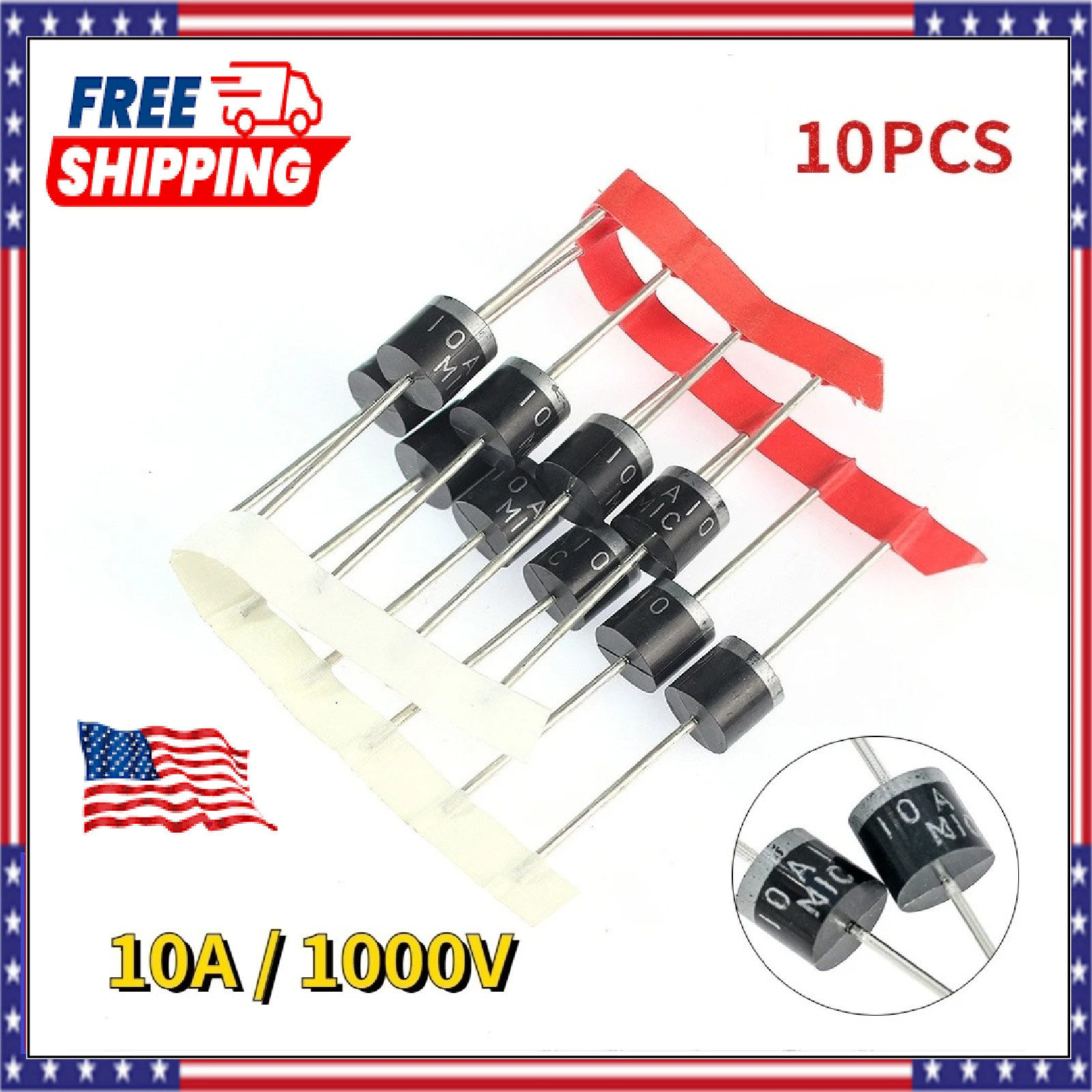 10PCS 10A10 Rectifier Diodes 10A 1000V DO-27 Axial Electronic Components – USA