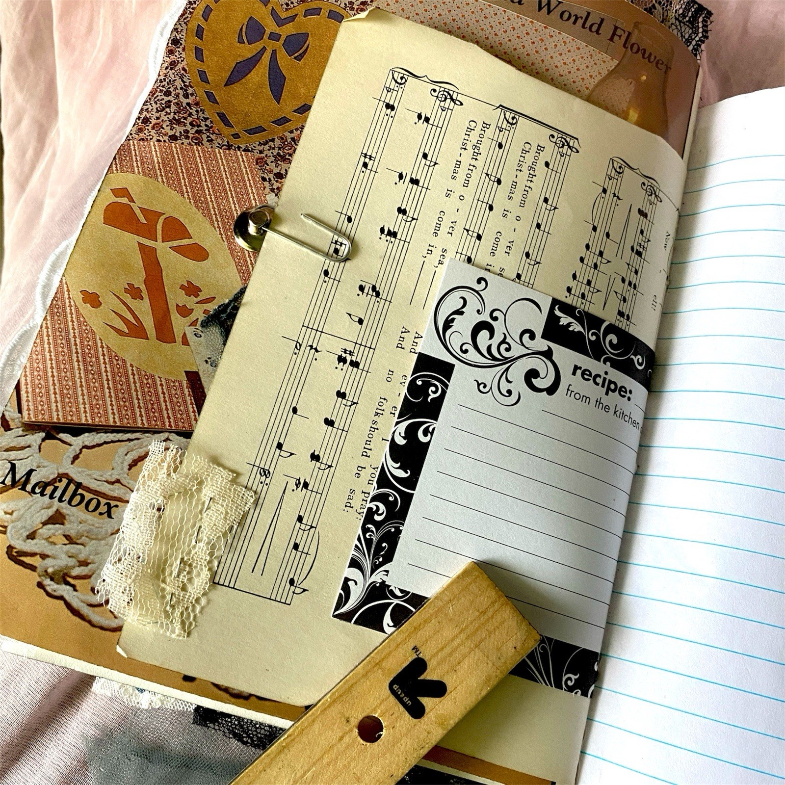 Handmade Authentic Vintage Junk Journal Book 90 Pgs Layered Lace Pockets Diary