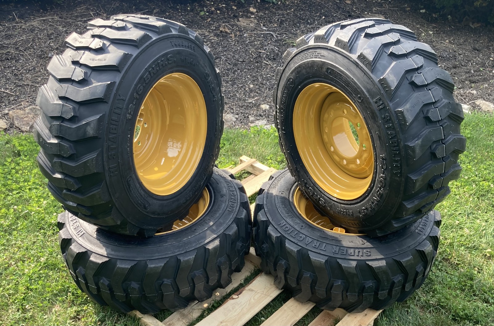 1 or 4-12-16.5 Skid Steer Tires/Rims/Wheels for Caterpillar & more-12X16.5-14PLY
