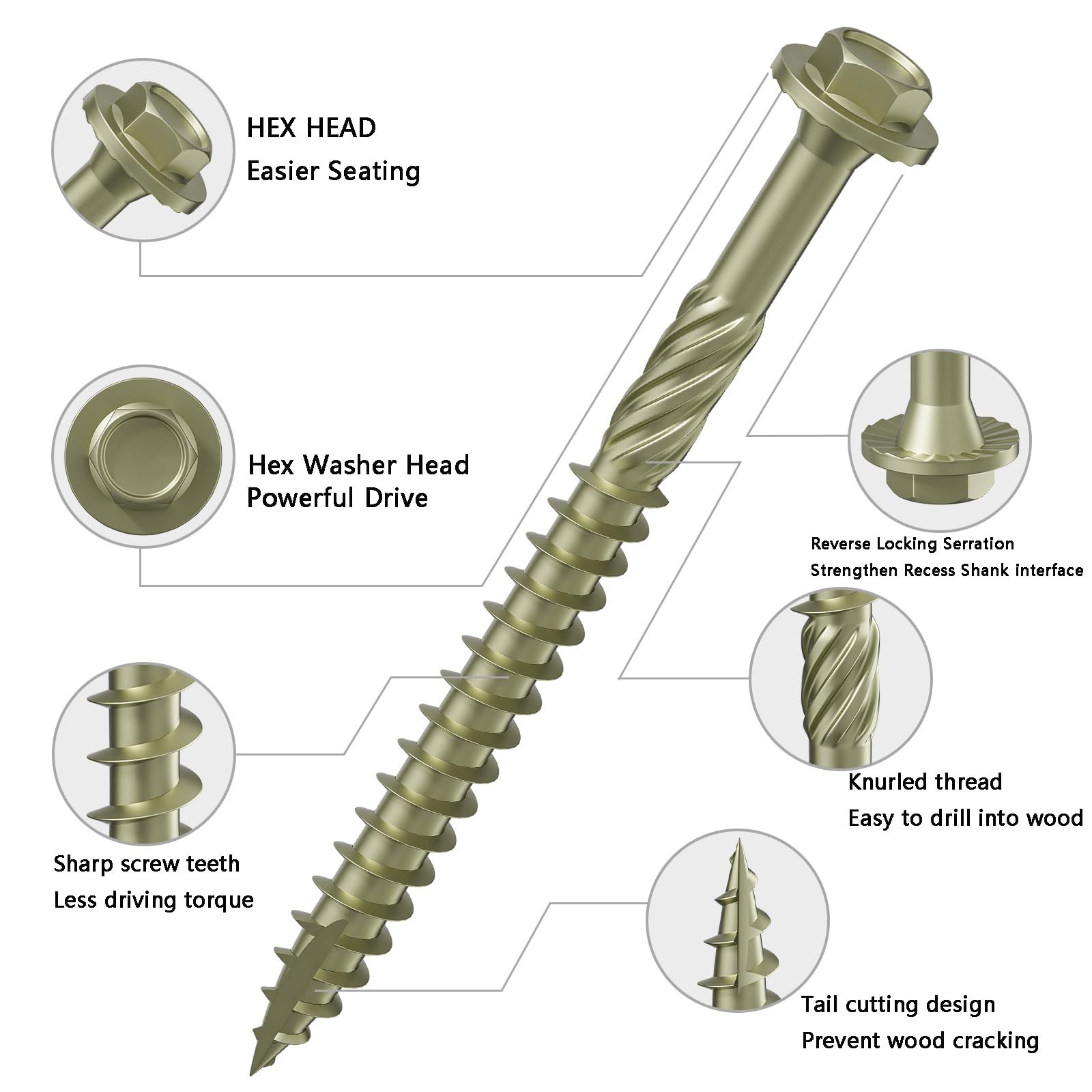 #14 x 12″ 6.3x300mm Yellow Hex Exterior Lag Screws Structural Wood 47 PCS