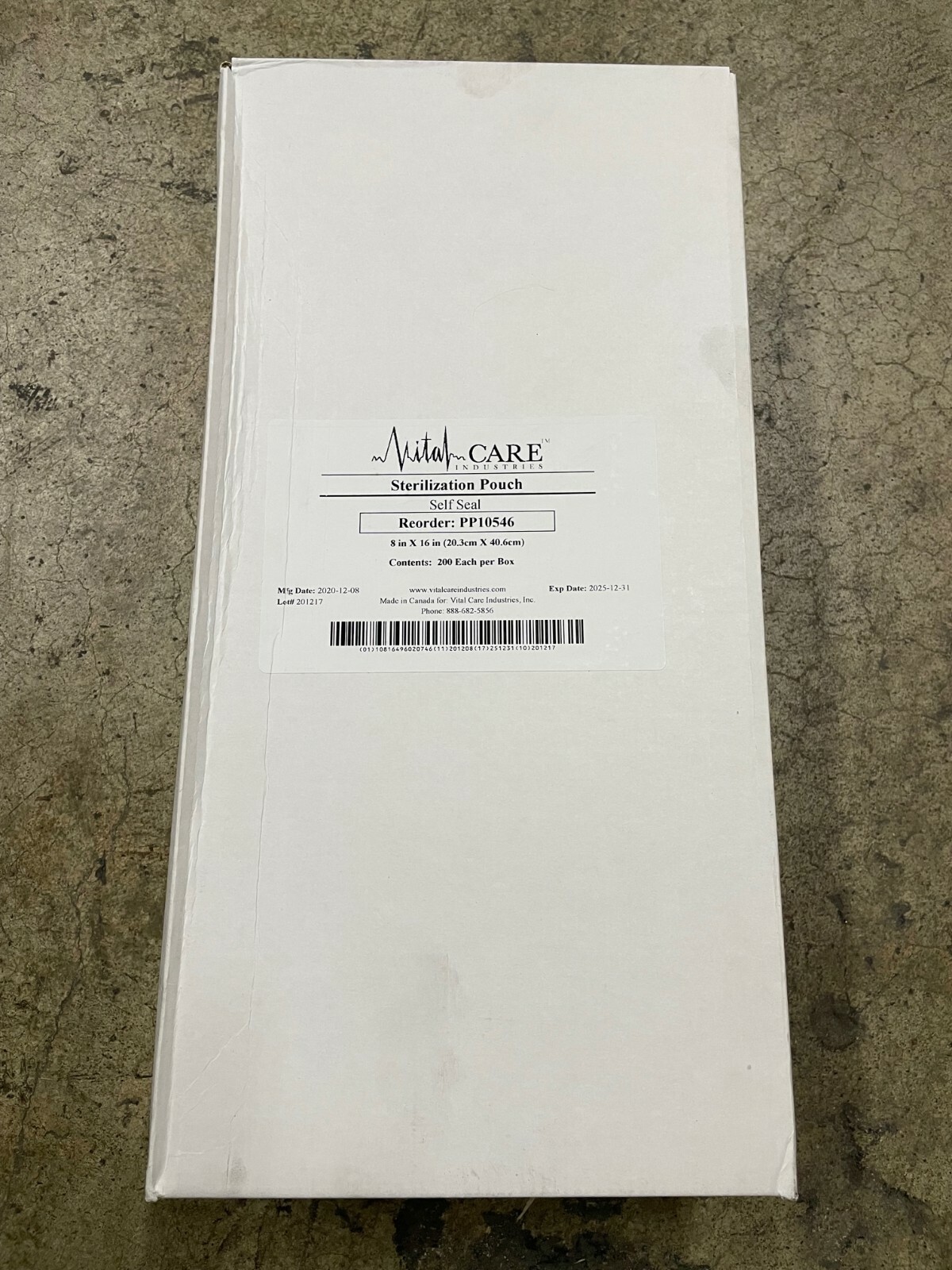 (200/cs) VitalCare Self-Seal Sterilization Pouches PP10546 8×16″ medical exp2025