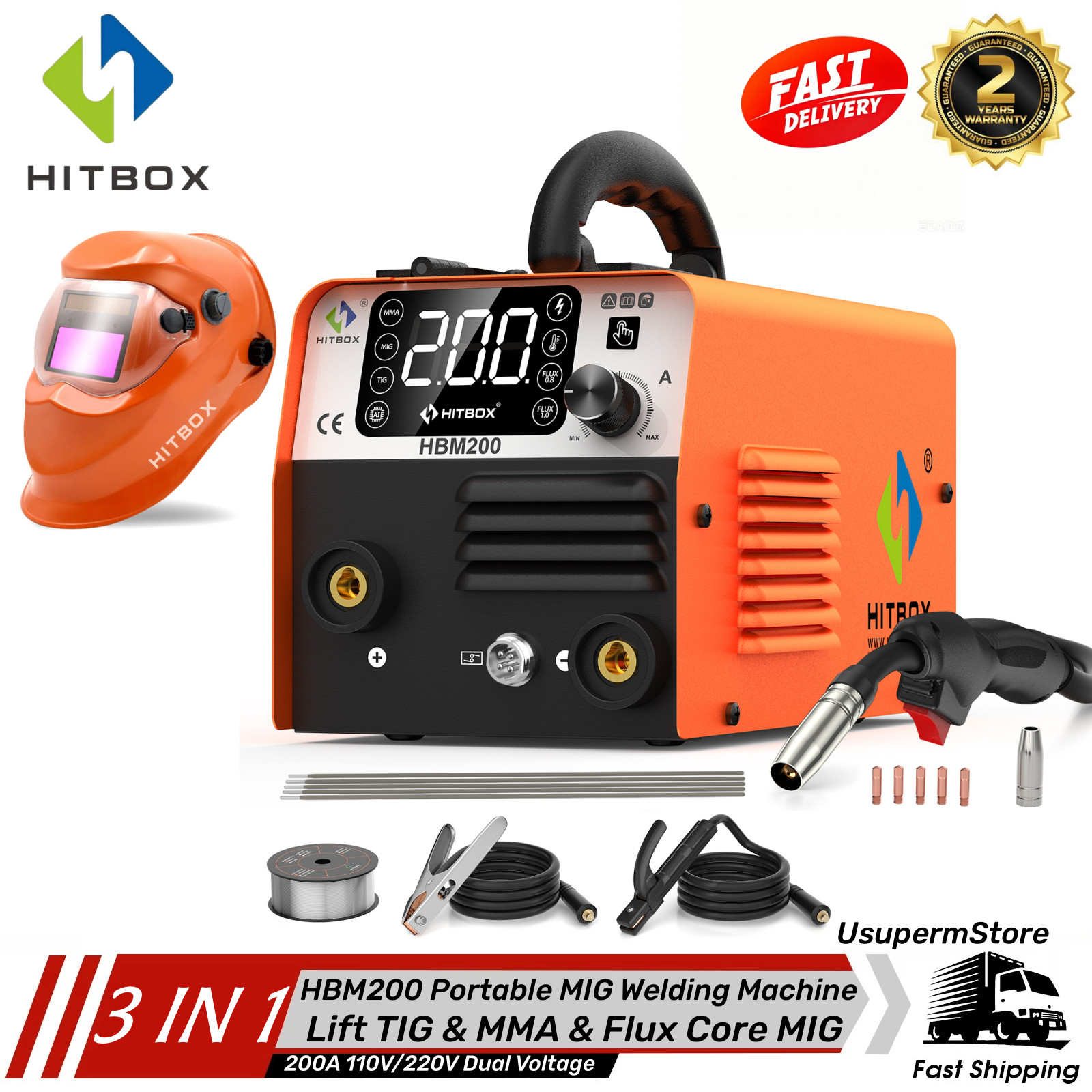 HBM200 3IN1 HITBOX 110V 200A MIG Welder ARC LIFT TIG MIG Gasless Welding Machine