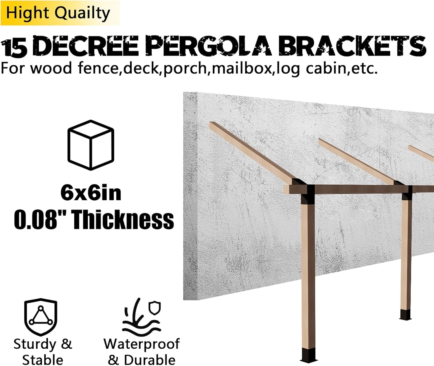 2Pack 15 Degree L-Shaped Pergola Bracket,2-Way Slant Roof Bracket 6 x 6 Actual