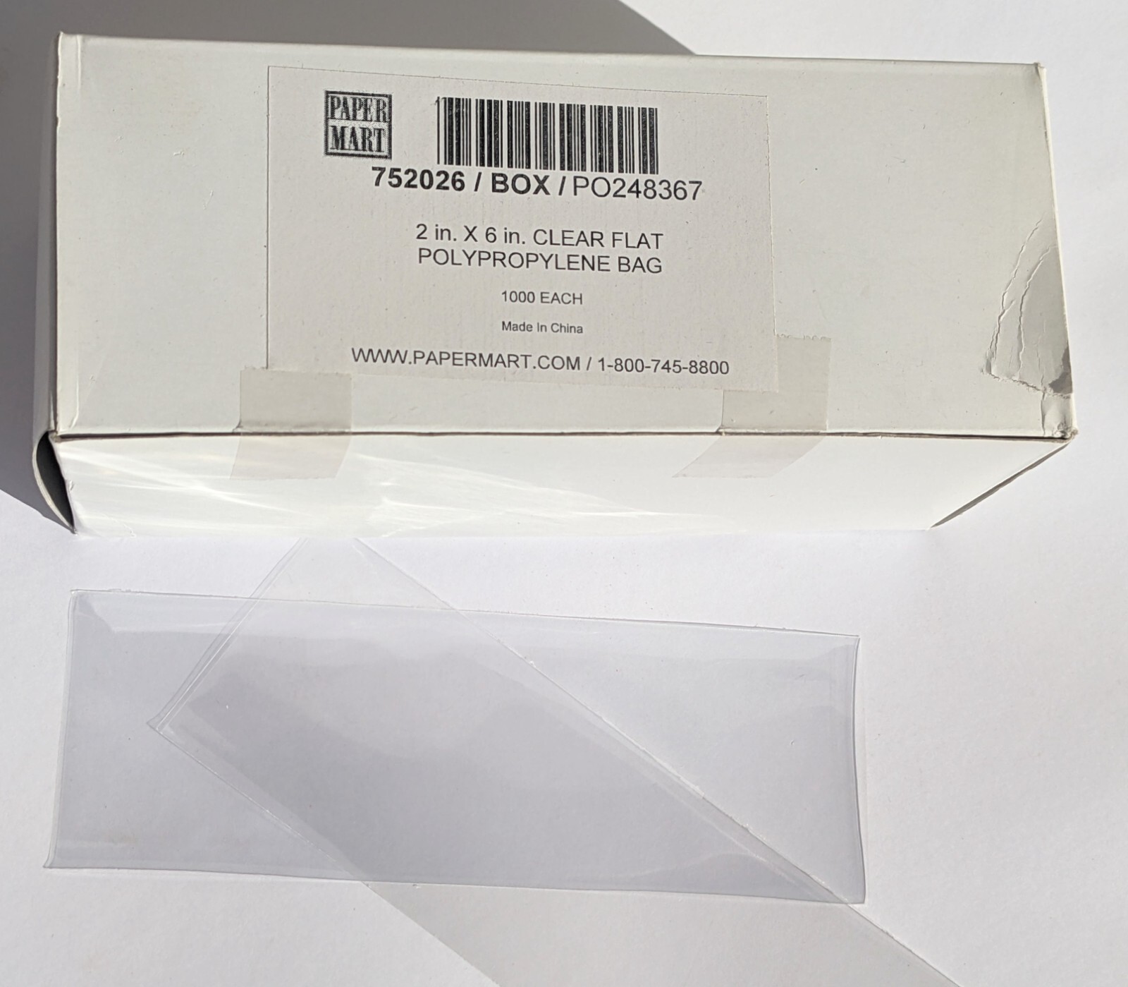 Clear Flat Bags 2 x 6″ – 1.2 Mil Polypropylene Bags, food grade; Quan: 1000