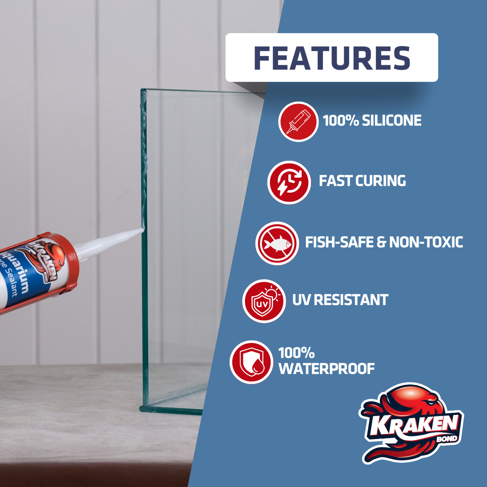 Kraken Bond Aquarium 100% Silicone Sealant, 10.1oz 2 Pack – Clear