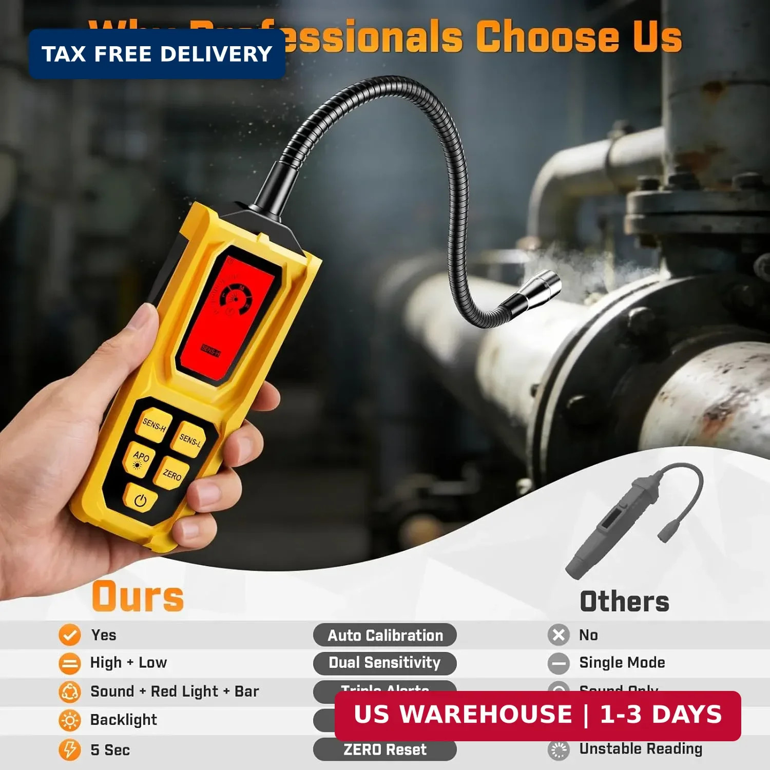 Natural Gas Leak Inspection Tool – Handheld Combustible Gas Sniffer with 11-Inch