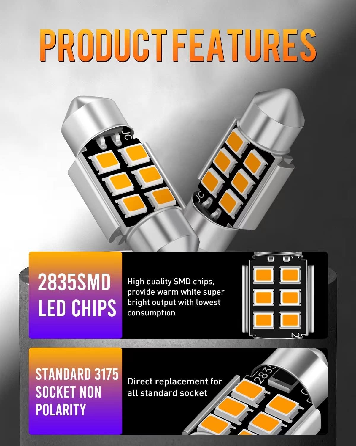 DE3021 DE3022 3175 LED Bulbs, Warm White 6-SMD 2835 Chipsets Color: Warm White