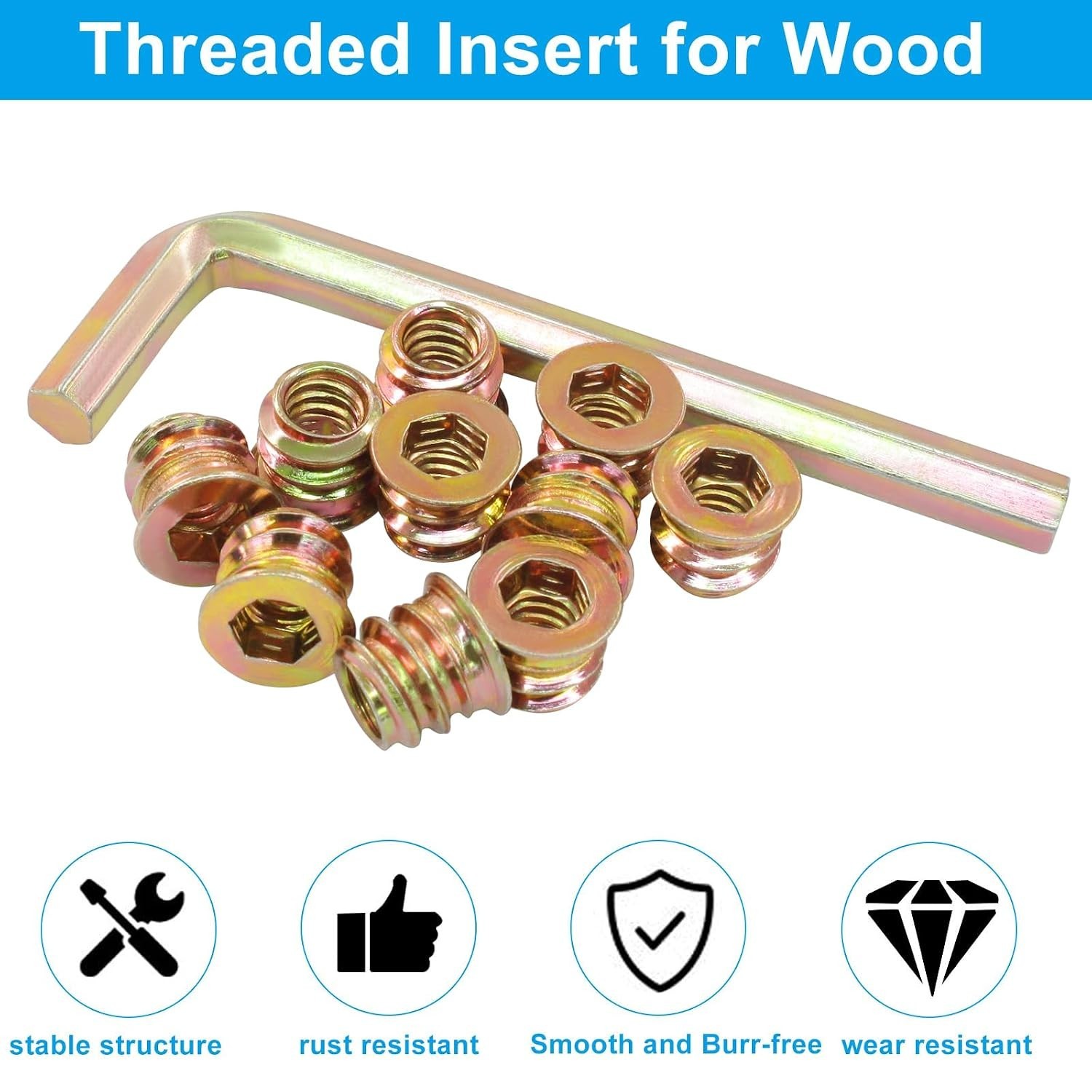 100-Pack 1/4-20 Threaded Wood Inserts for Furniture & DIY Projects