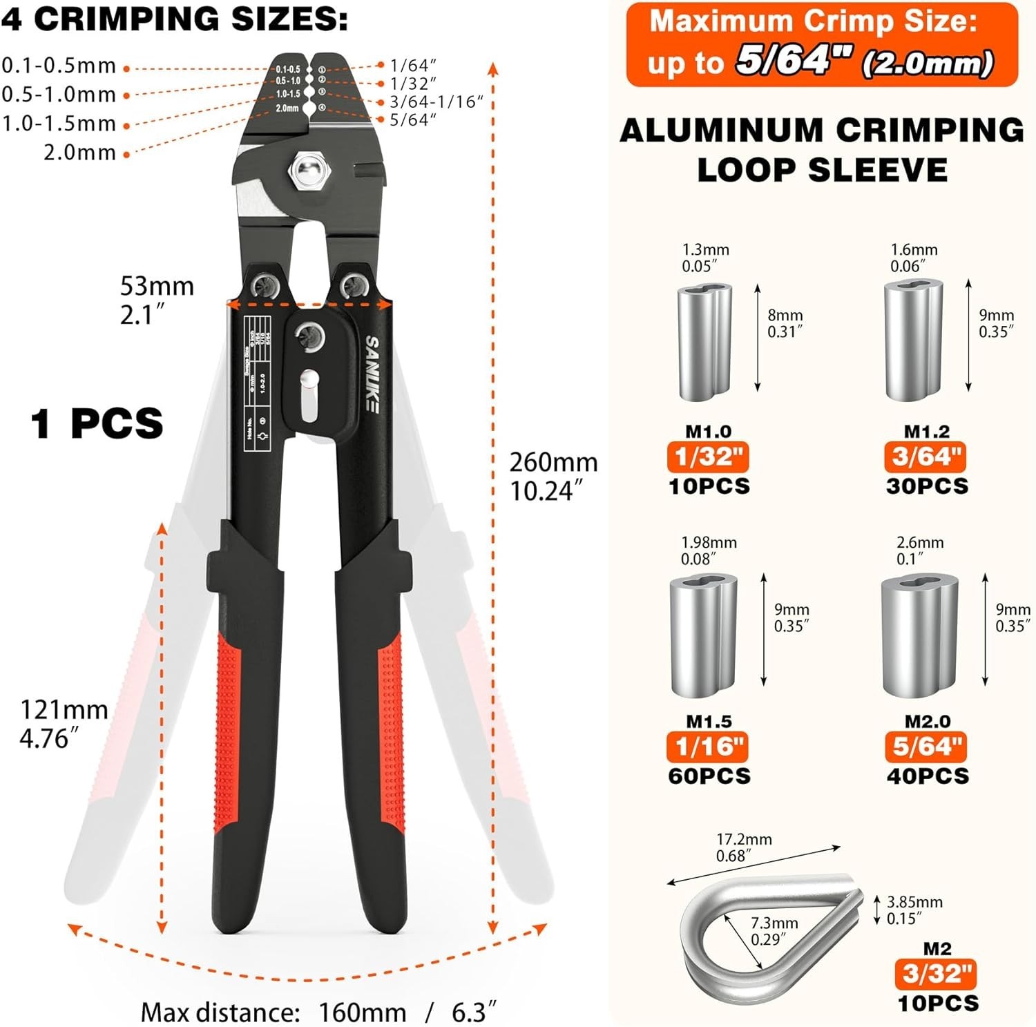 Stainless Steel Cable Crimper Kit with 140pcs Sleeves\