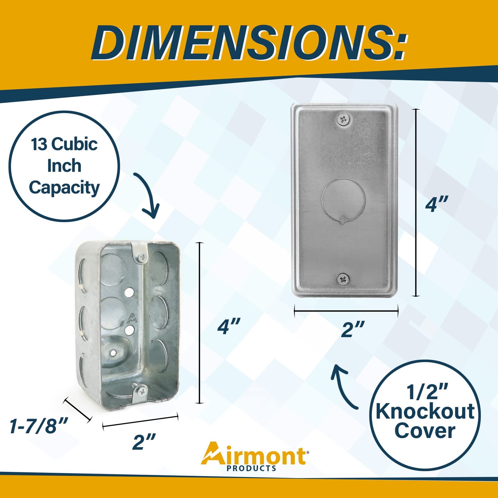 4×2 Inch Utility Electrical Box, Outlet Box, 1/2″ Knockout Cover, Drawn