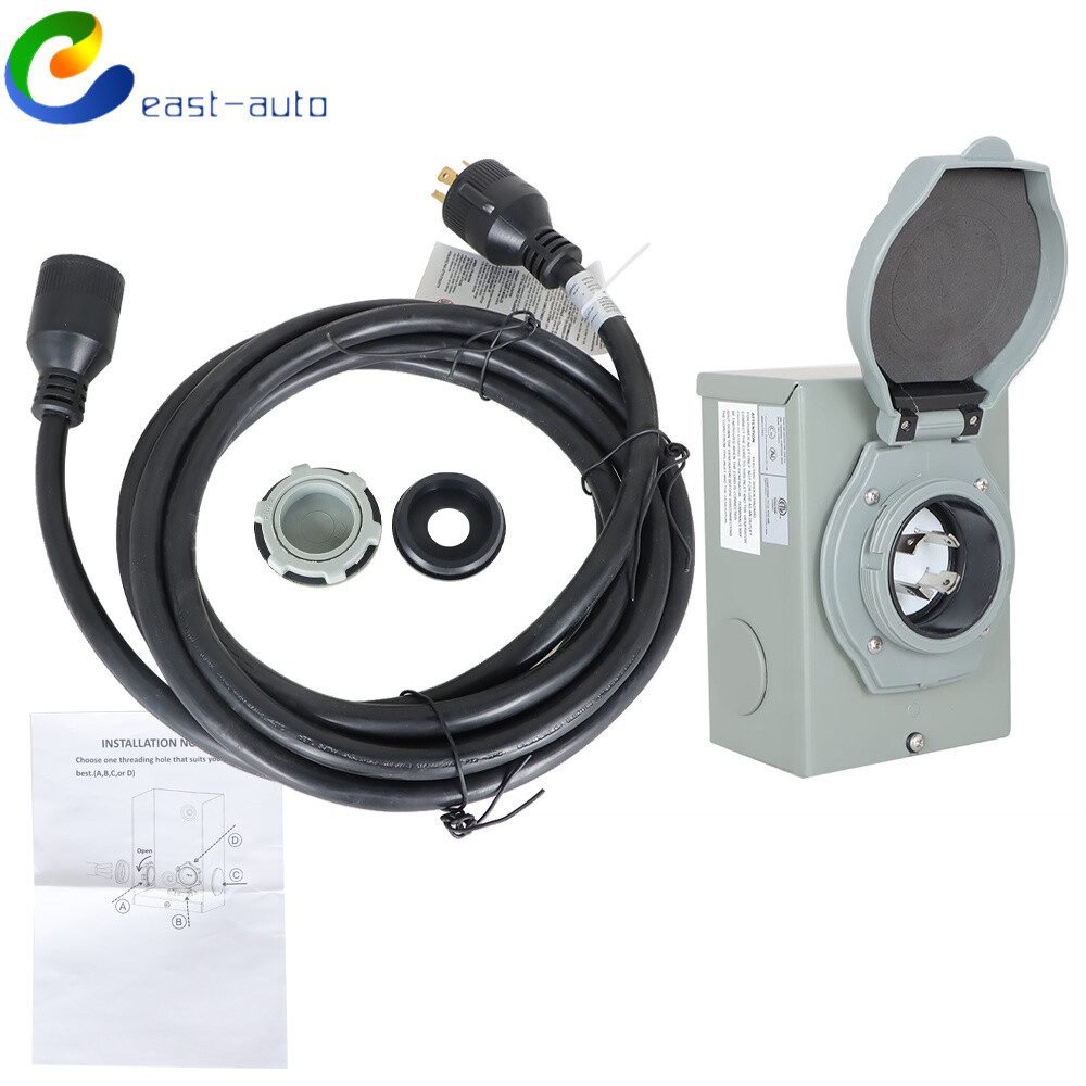 30 Amp 15 Feet Extension Cord & Generator Inlet Box L14-30P/L14-30R 125/250 V