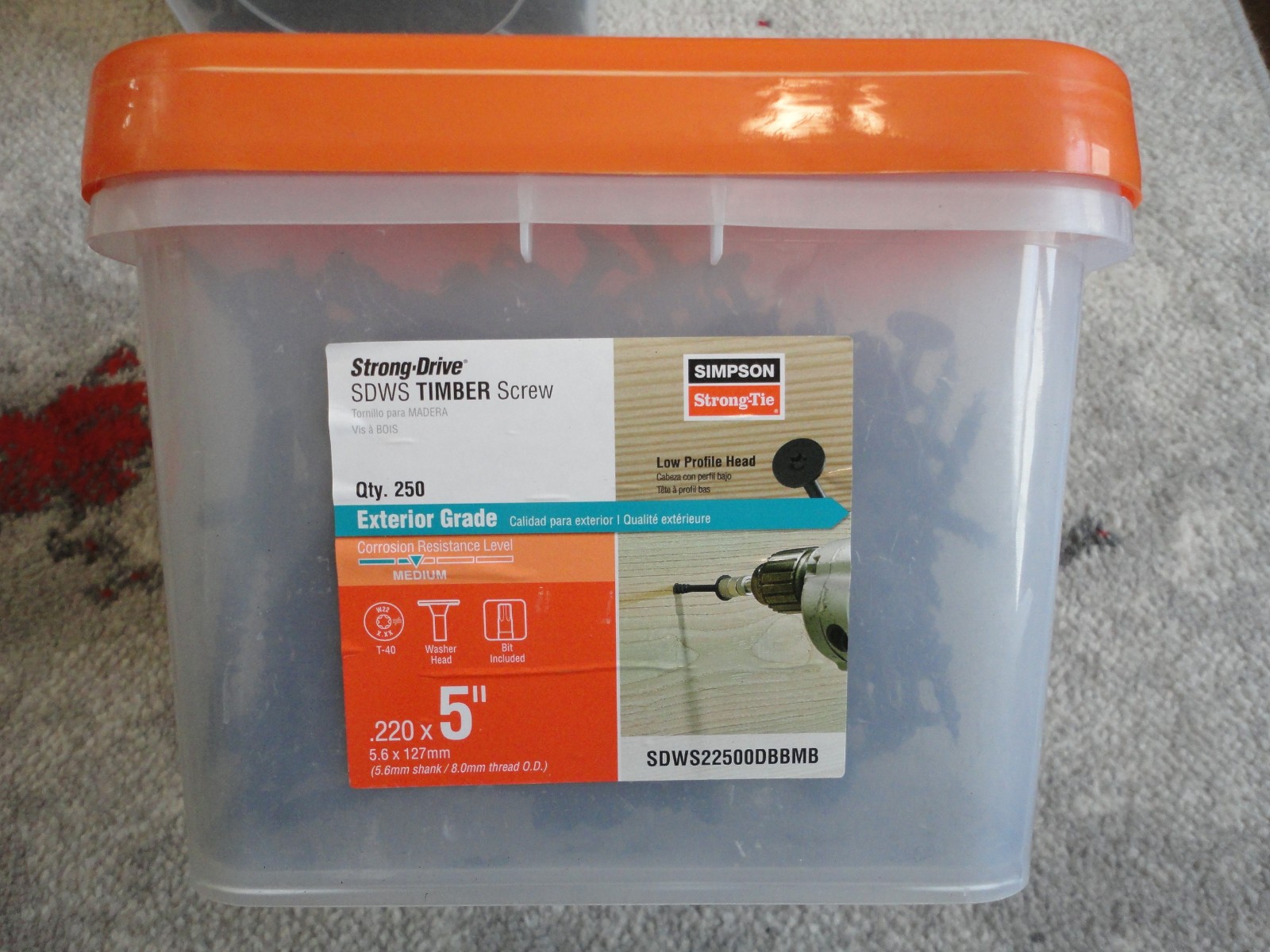 (250) Timber Screw 5″ In X 0.220 In. Simpson Strong-Drive SDWS22500DBBMB – BLACK