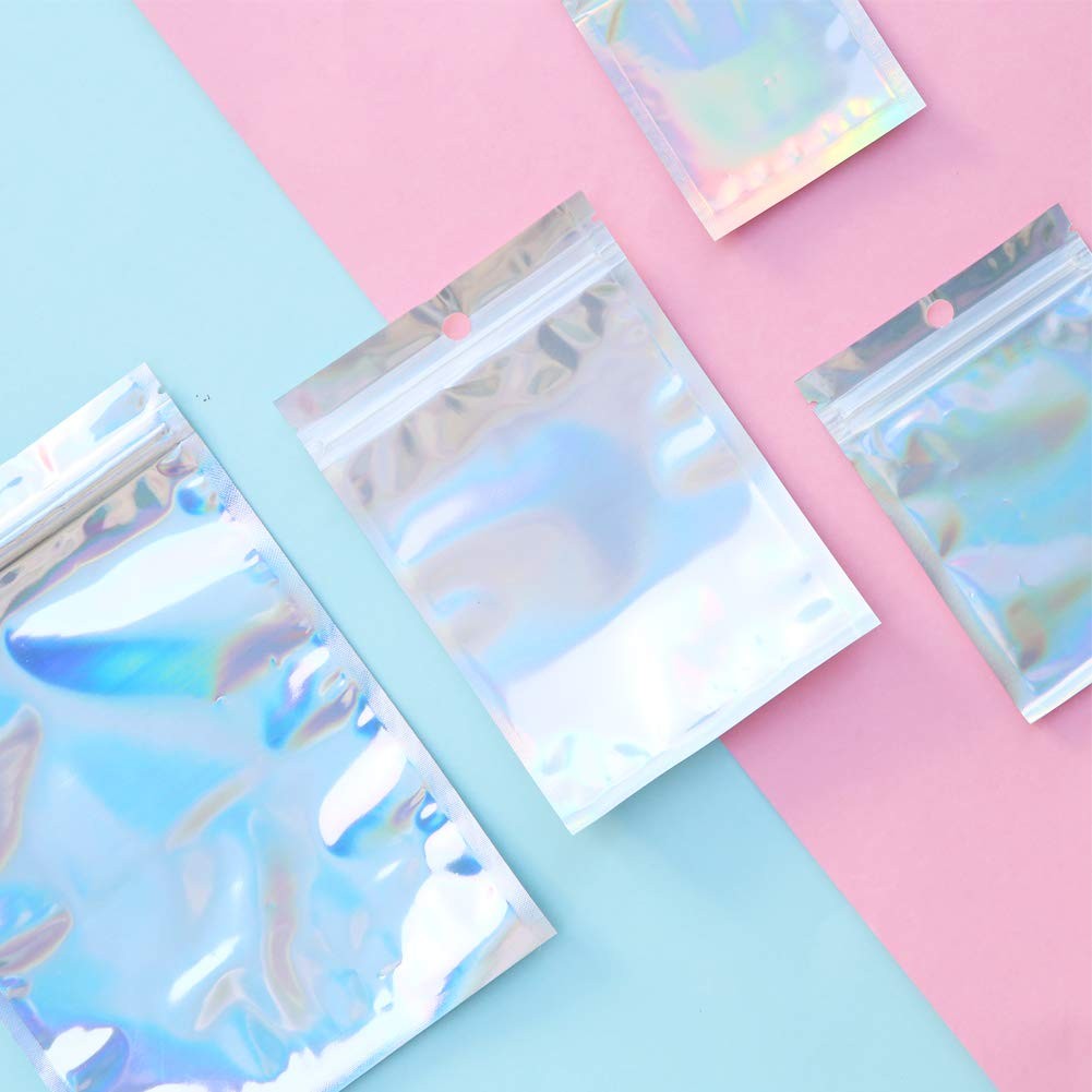 200 Pack Holographic Colored Foil Bags, 4 Sizes, Reusable, Multicolor…