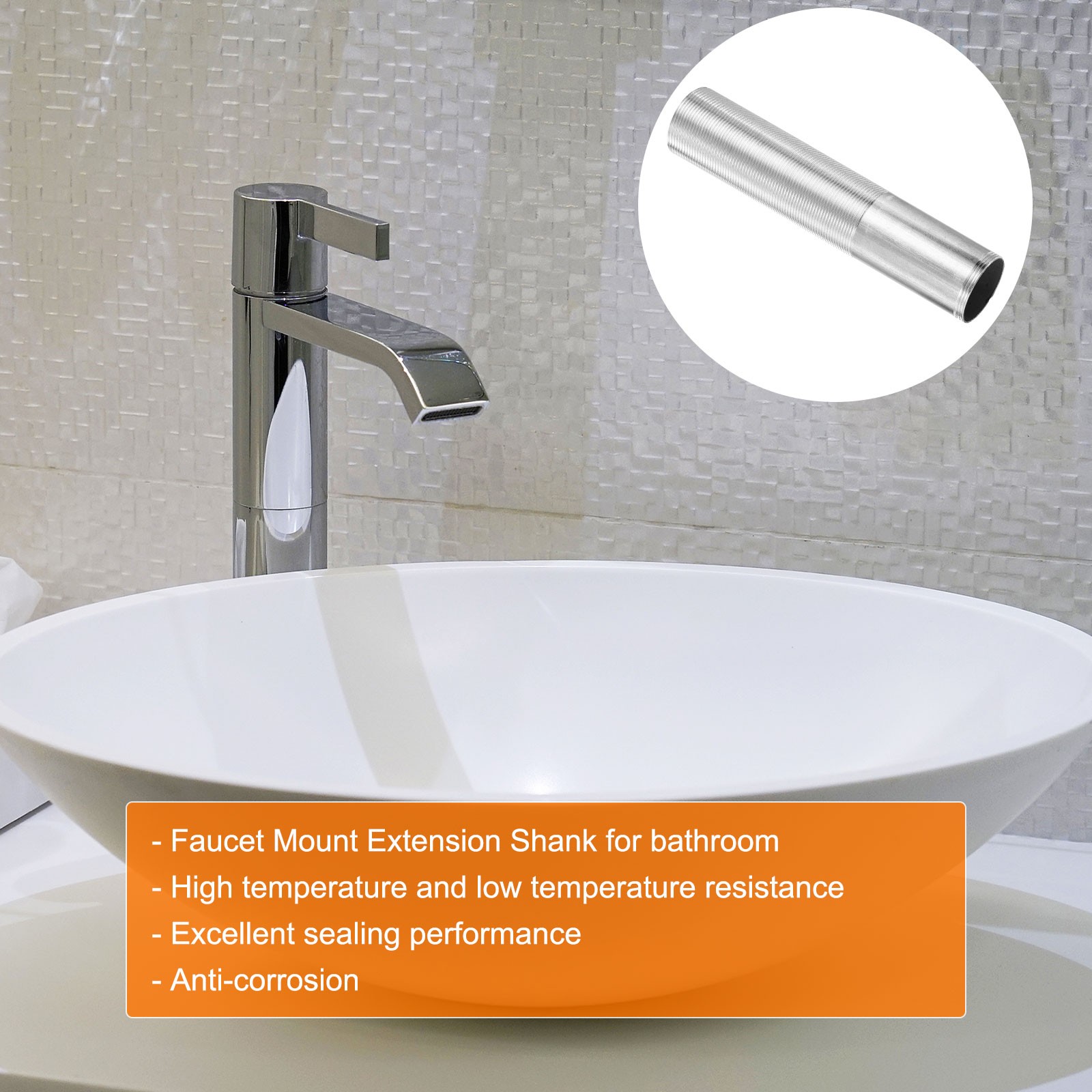 6.69 Inch x 1.22 Inch Faucet Mount Extension Shank Silver]