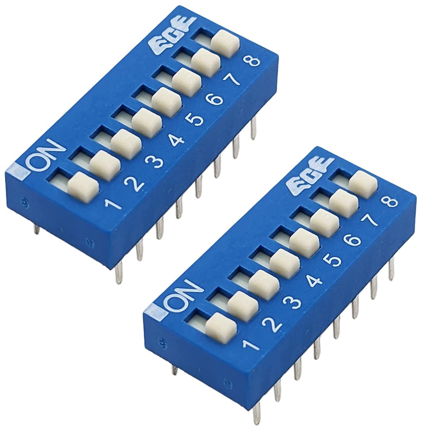 2 Pack DIP Switch with 8 Switches, 16-Pin, SPST, Blue Color, 0.85″×0.38″×0.23″