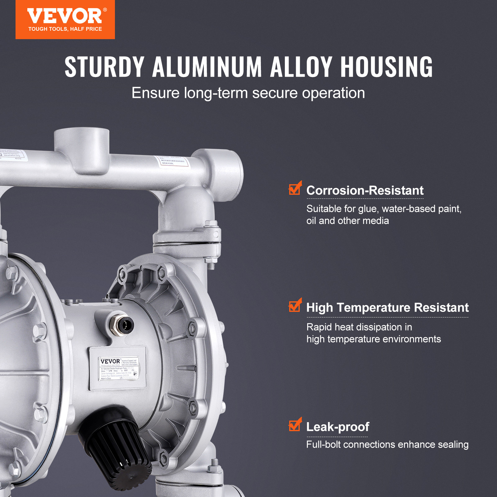 VEVOR Air Operated Double Diaphragm Pump 44 GPM Max 115 PSI Air Waste Oil Pump
