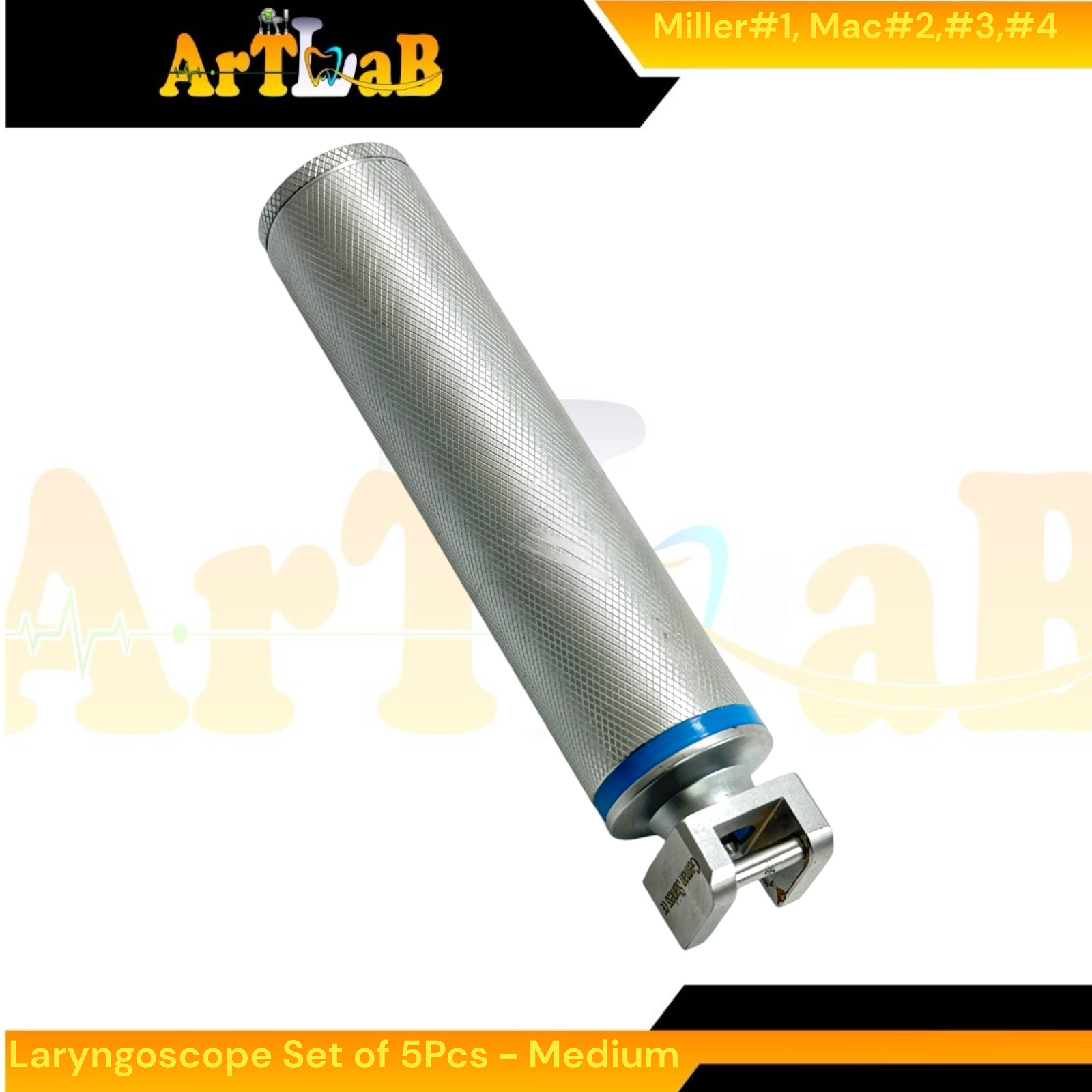 EMT Laryngoscope Kit with Mac Blades #2, #3, #4 + Miller Blade #1, Med Handle