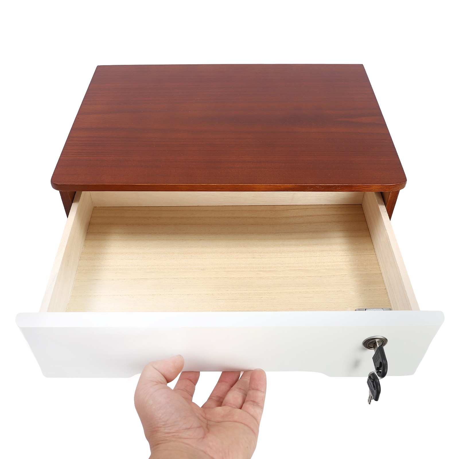 Premium Tung Wood Desktop Organizer 2 Tier Lockable Drawers Storage Solution