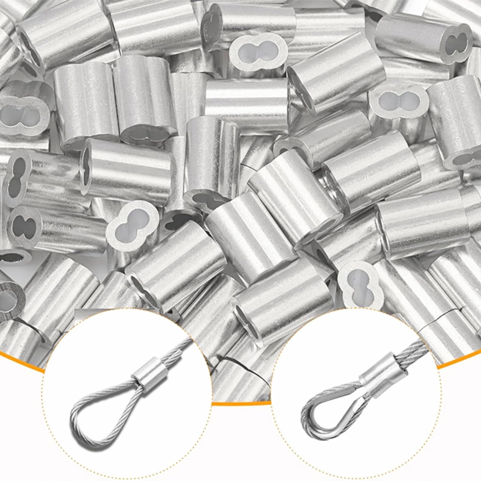 200pcs 1/16″ Aluminum Crimping Loop Sleeve, Cable Ferrule Wire Rope Sleeves