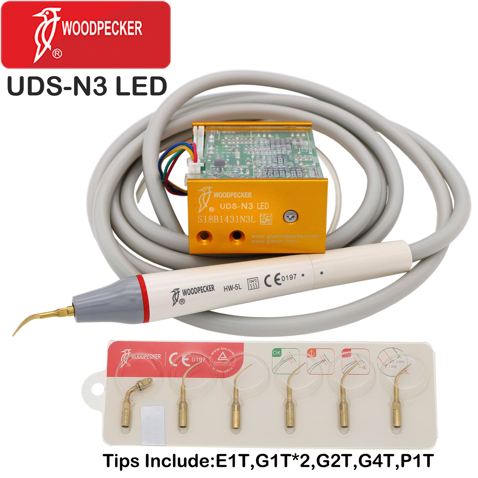 US Woodpecker Dental Ultrasonic Piezo Scaler Built in UDS-N2/3 LED Handpiece EMS