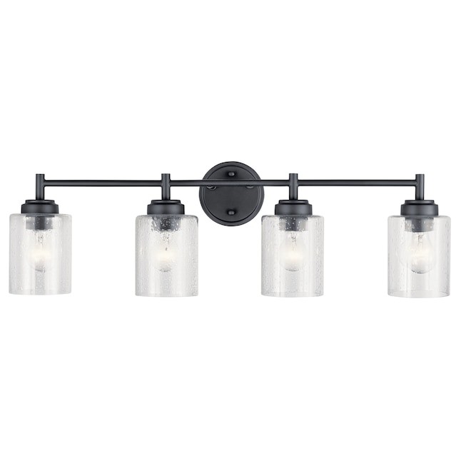 KICHLER Winslow 30″ 4-Light Black Contemporary Bathroom Light with Seeded Glass