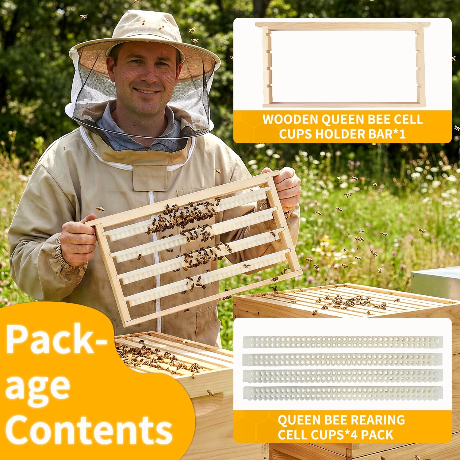 Beekeeping Queen Cell Cup Holder Frame Bar Set Double Row Royal Jelly Storage…