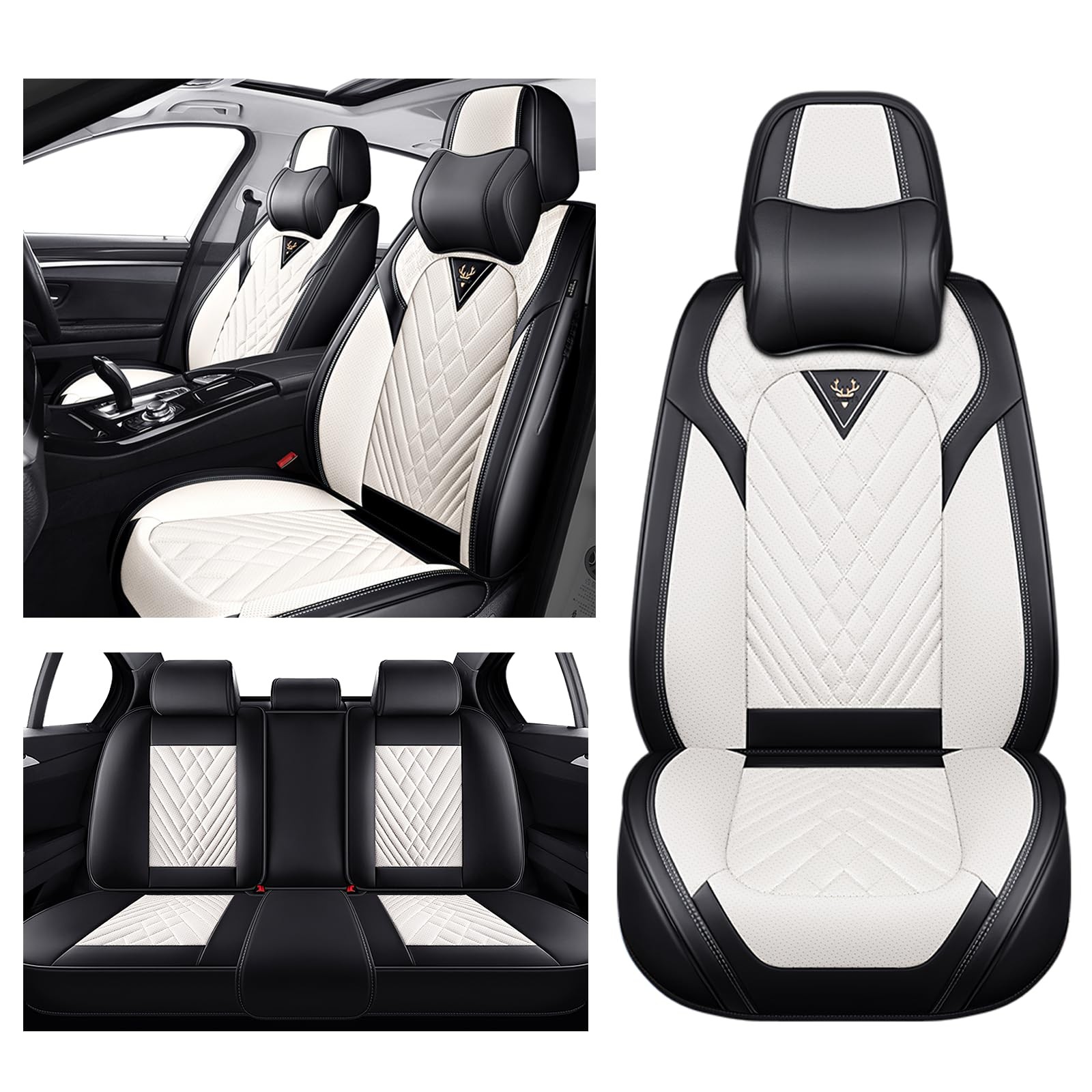 Car Seat Covers for Chrysler 300 2005 2023 Full Set Nappa Leather Black White