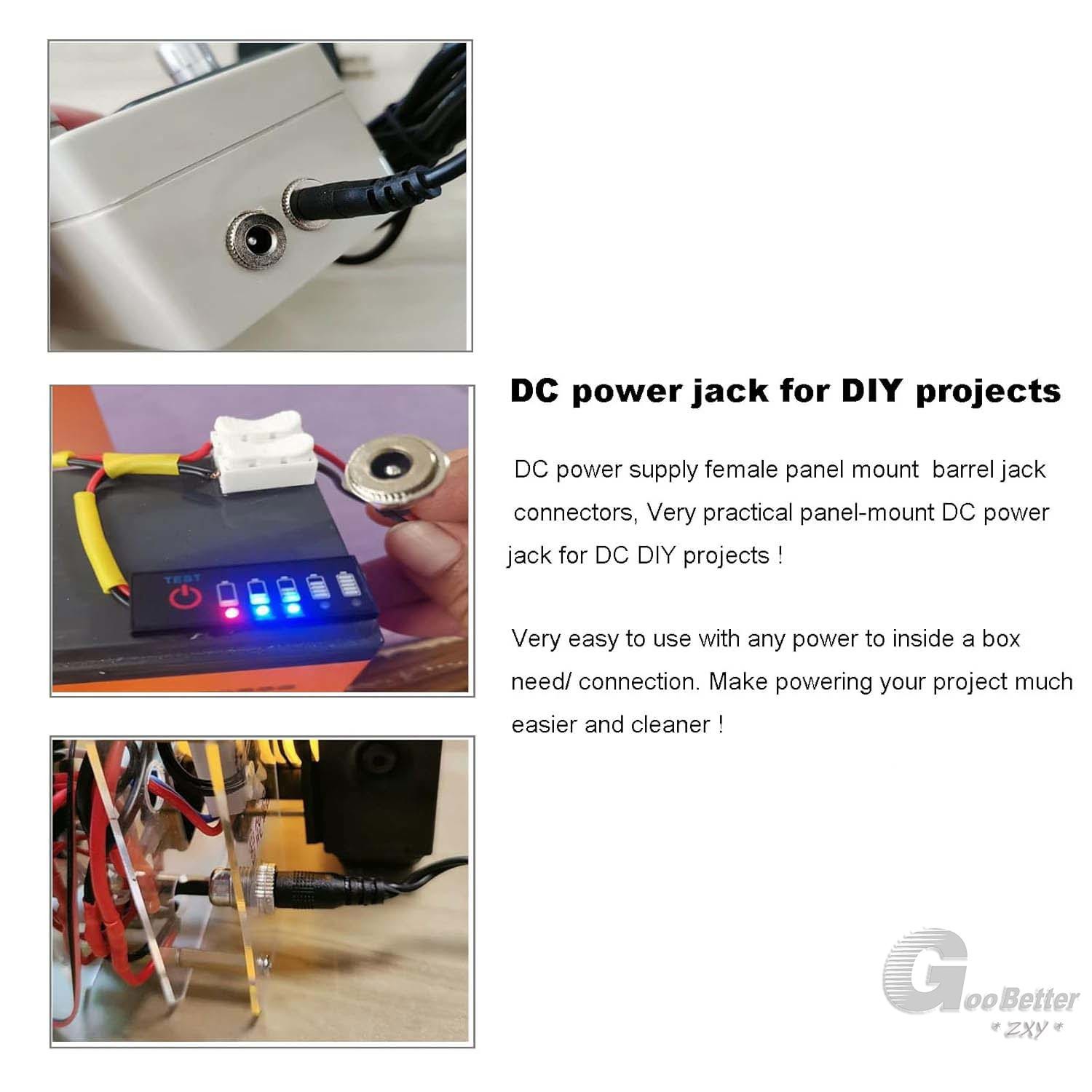 DC Female Panel Mount Power Supply Jack Socket Plug Connector 2.1/2.5 With cable