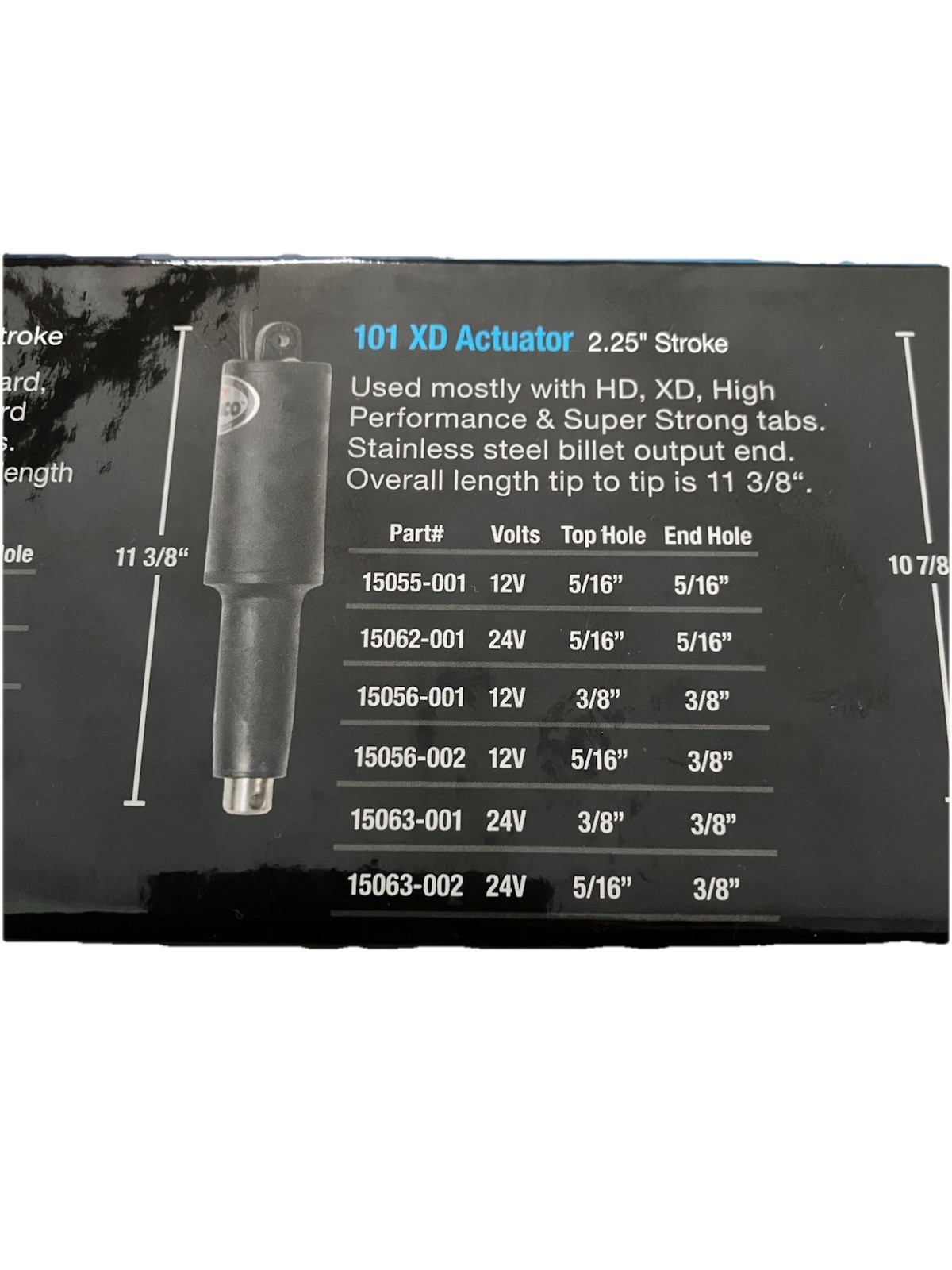 Lenco 101XD Extreme Duty Actuator 15056-001 12V, 2 1/4″ Stroke, 3/8″ Hardware