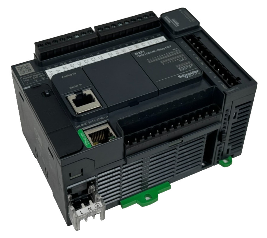 USED SCHNEIDER ELECTRIC TM221CE24R CONTROLLER W/ TM3DI8A INPUT