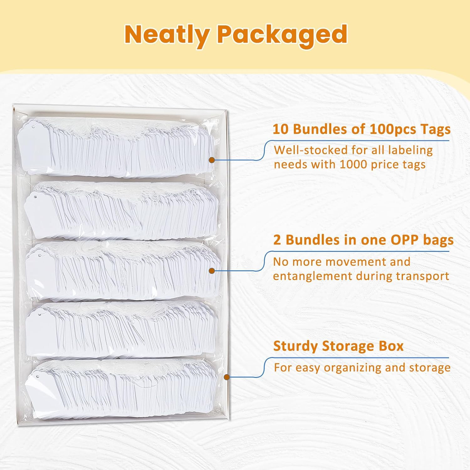 1000 PCS White Price Tags with String Attached, 1.75 X 1.1 Inches,