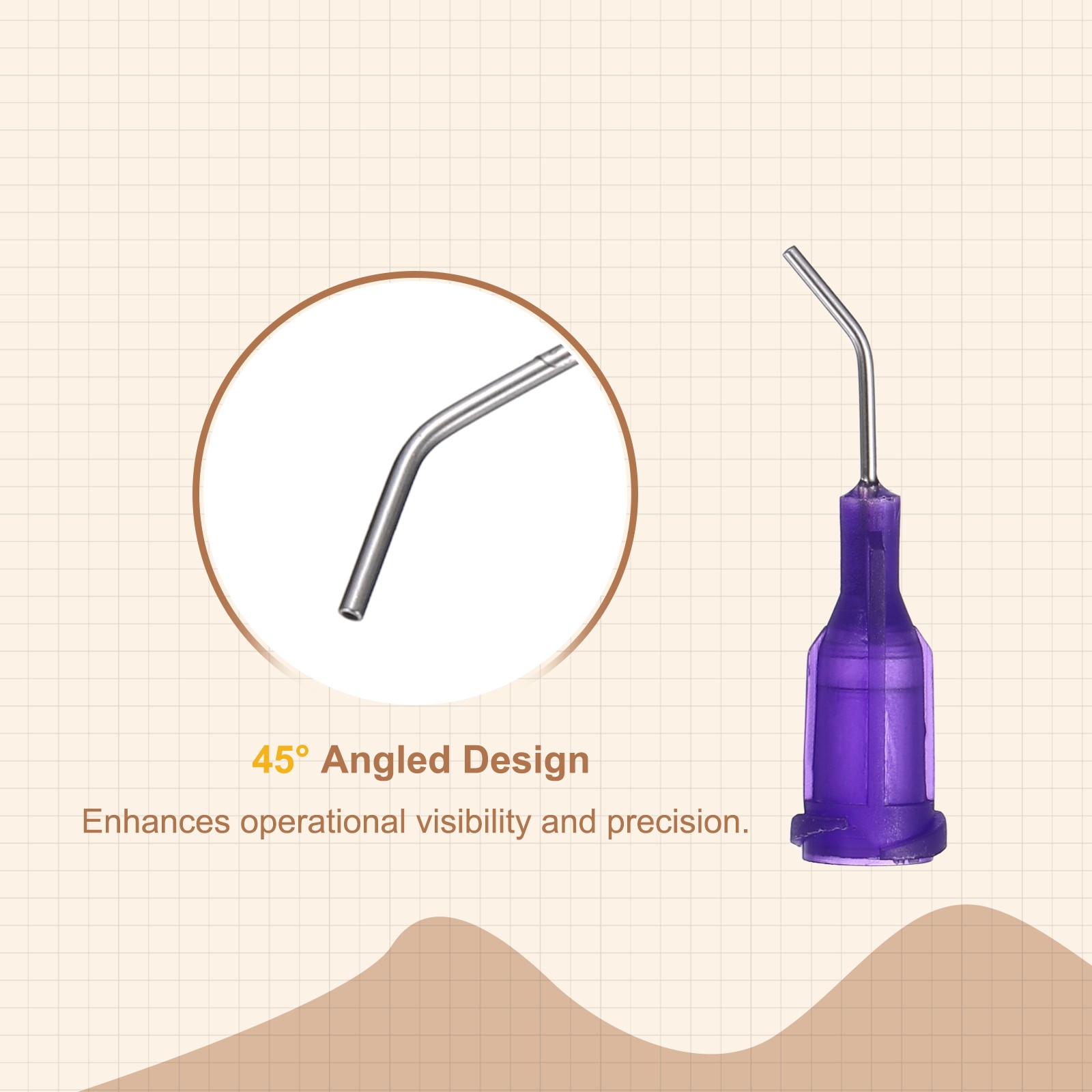 66Pcs 0.5Inch 21Ga 45° Angled Dispensing Needles, Purple